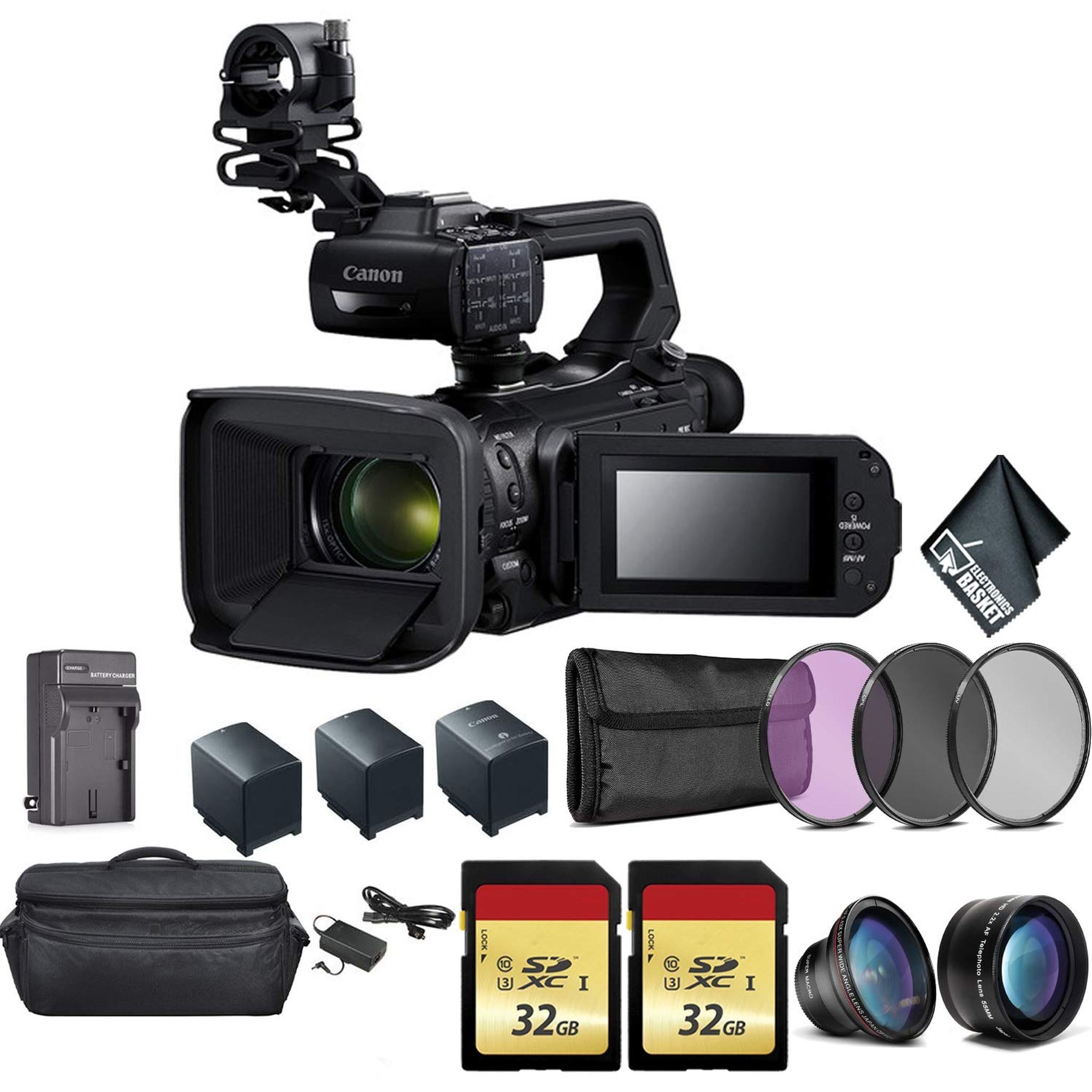 Canon XA55 Professional UHD 4K Camcorder Bundle with 2x Spare Batteries + 2x 32GB Memory Cards + Carrying Case + Filter Kit+ More Canon