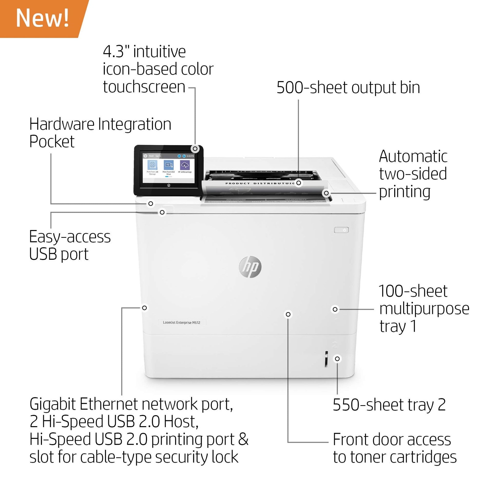 HP LaserJet Enterprise M612dn Monochrome Printer with built-in Ethernet & 2-sided printing 7PS86A HP