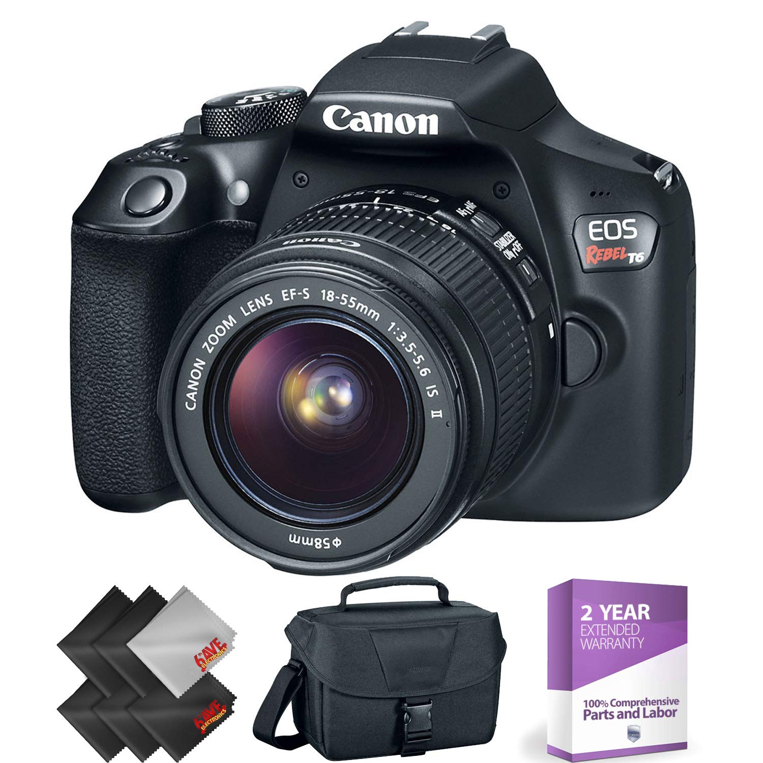 Canon EOS Rebel T6 DSLR Camera with 18-55mm Lens + 1 Year Warranty Bundle Canon