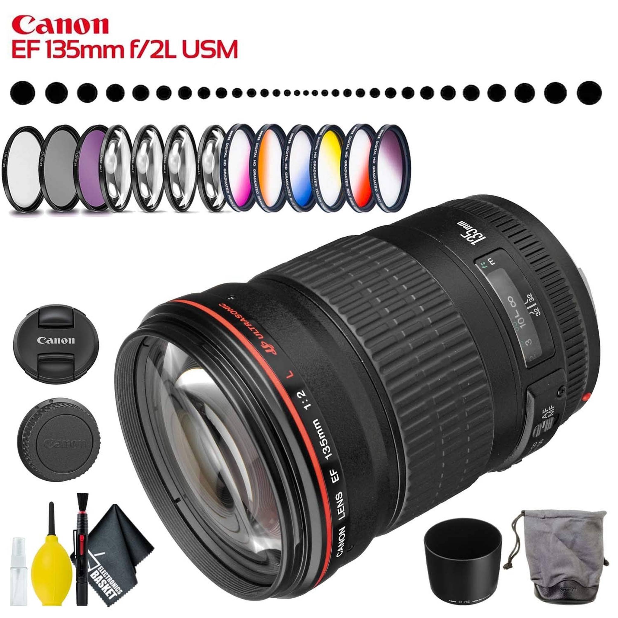 Canon EF 135mm f/2L USM Lens Intl Model with Filter Kit and Cleaning Kit Canon