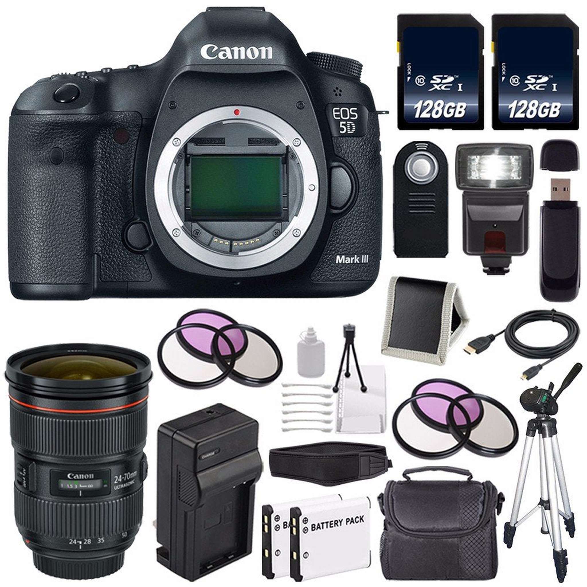 Canon EOD 5D III Digital Camera International Model + Canon EF 24-70mm f/2.8L II USM Lens + LP-E6 Battery + 128GB SDXC M Ultimate Bundle Canon