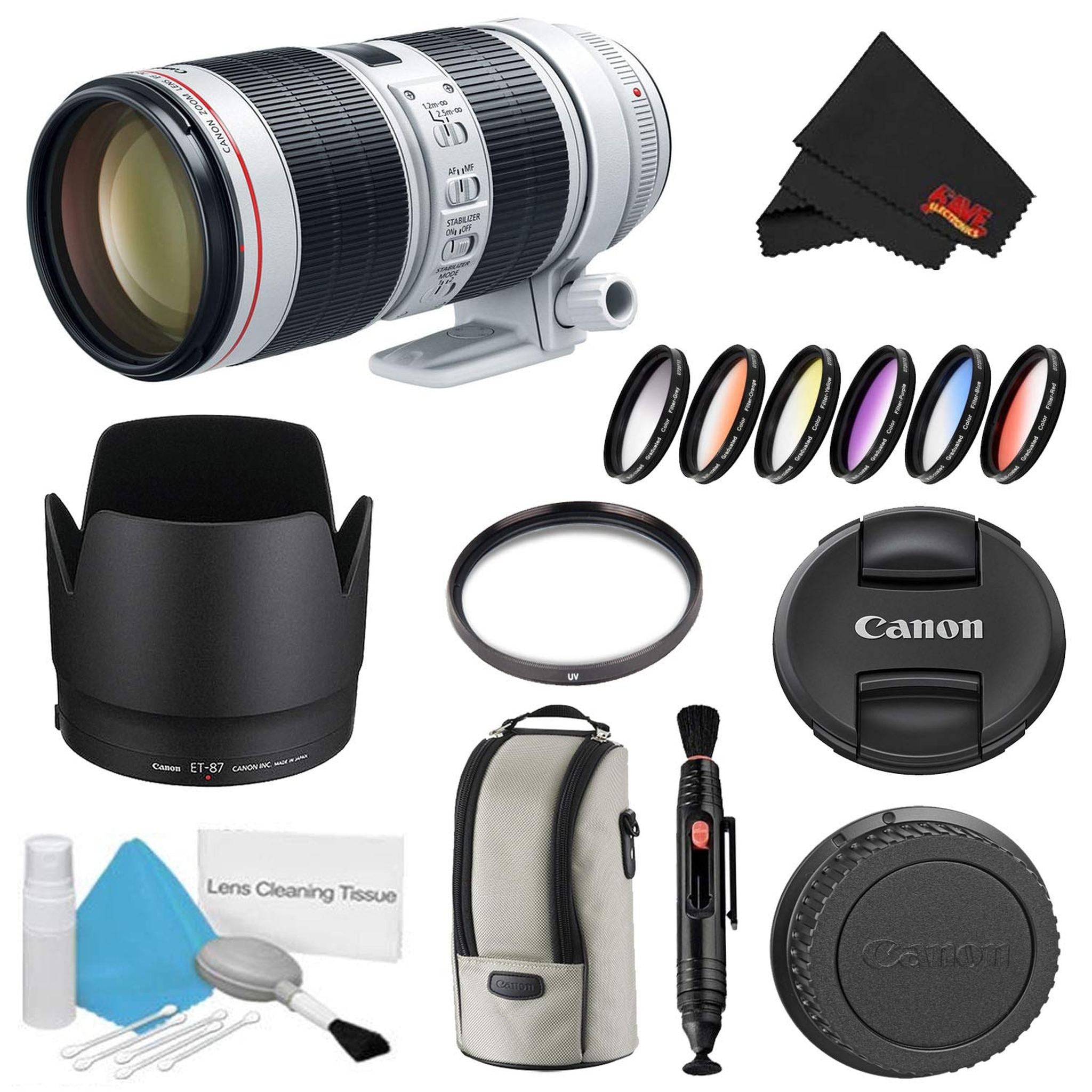 Canon EF 70-200mm f/2.8L is III USM Lens Bundle w/UV Filter and Color Multicoated 6 Piece Filter Kit International Mode Canon