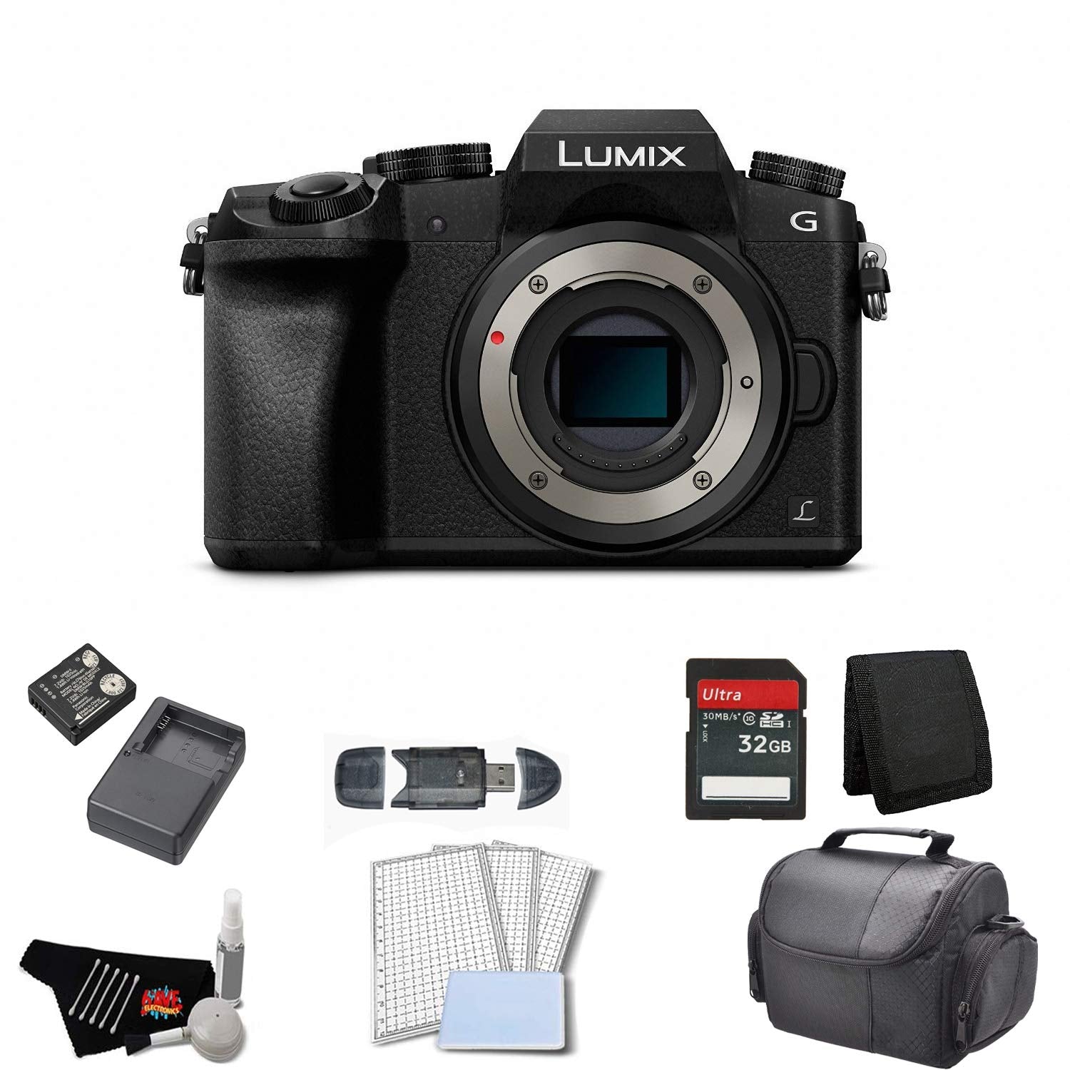 Panasonic Lumix DMC-G7 Mirrorless Micro Four Thirds Digital Camera Body Only Bundle with 32GB Memory Card + Replacemen Panasonic