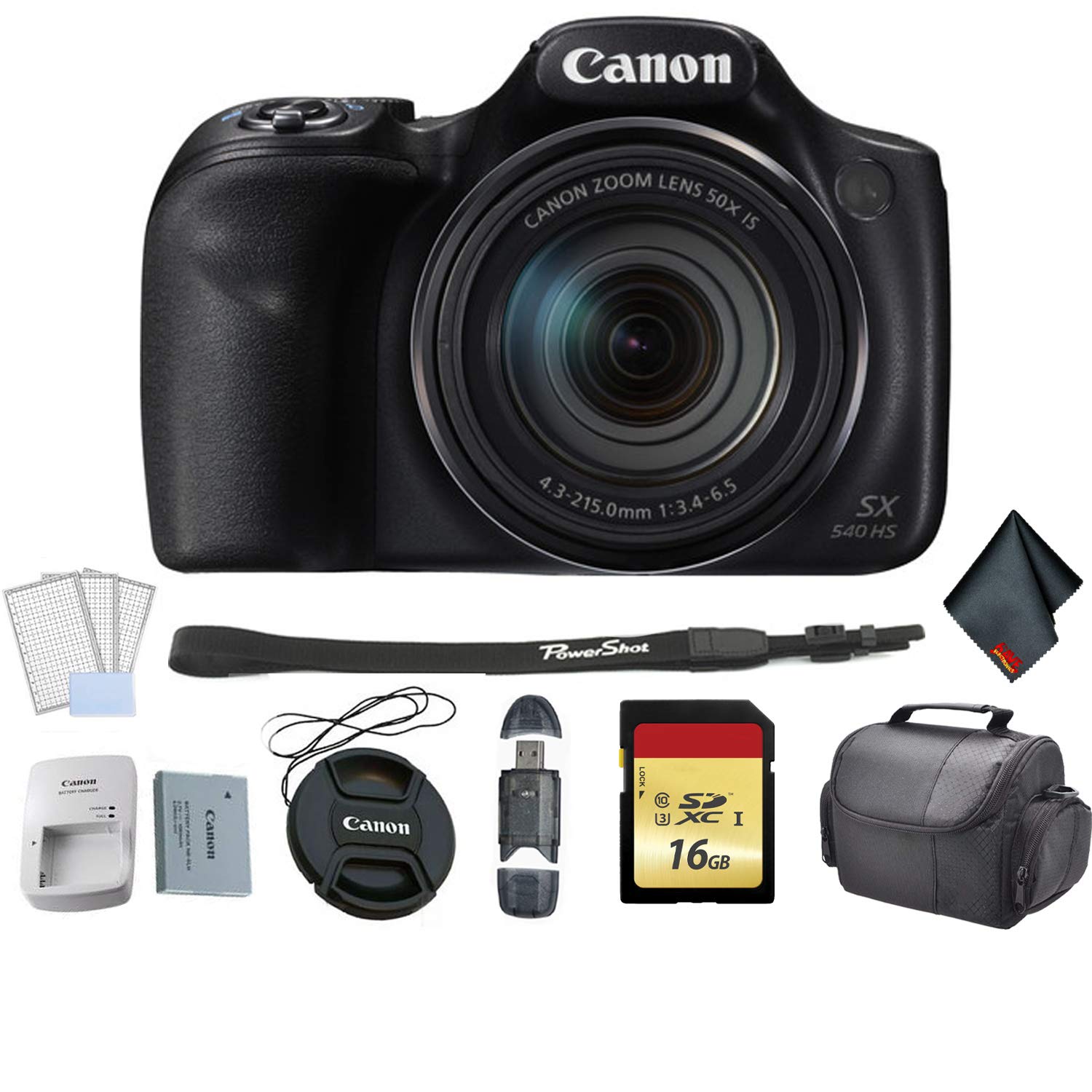 Canon PowerShot SX540 HS Digital Point and Shoot Camera Bundle with 16GB Memory Card + LCD Screen Protectors + SD Card U Canon