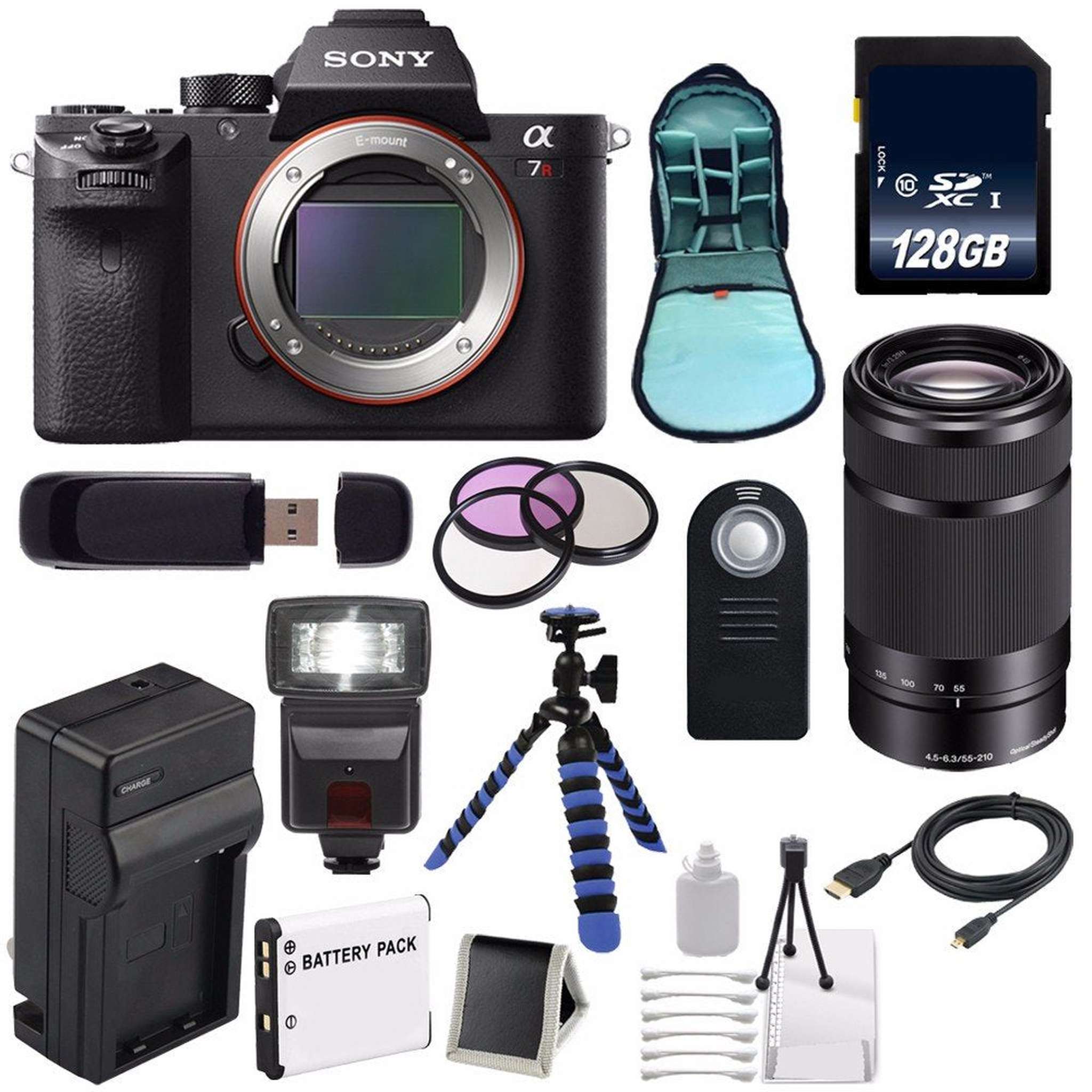 Sony Alpha a7R II Mirrorless Digital Camera International Model + Sony E 55-210mm f/4.5-6.3 OSS E-Mount Lens Black Outdoor Bundle Sony