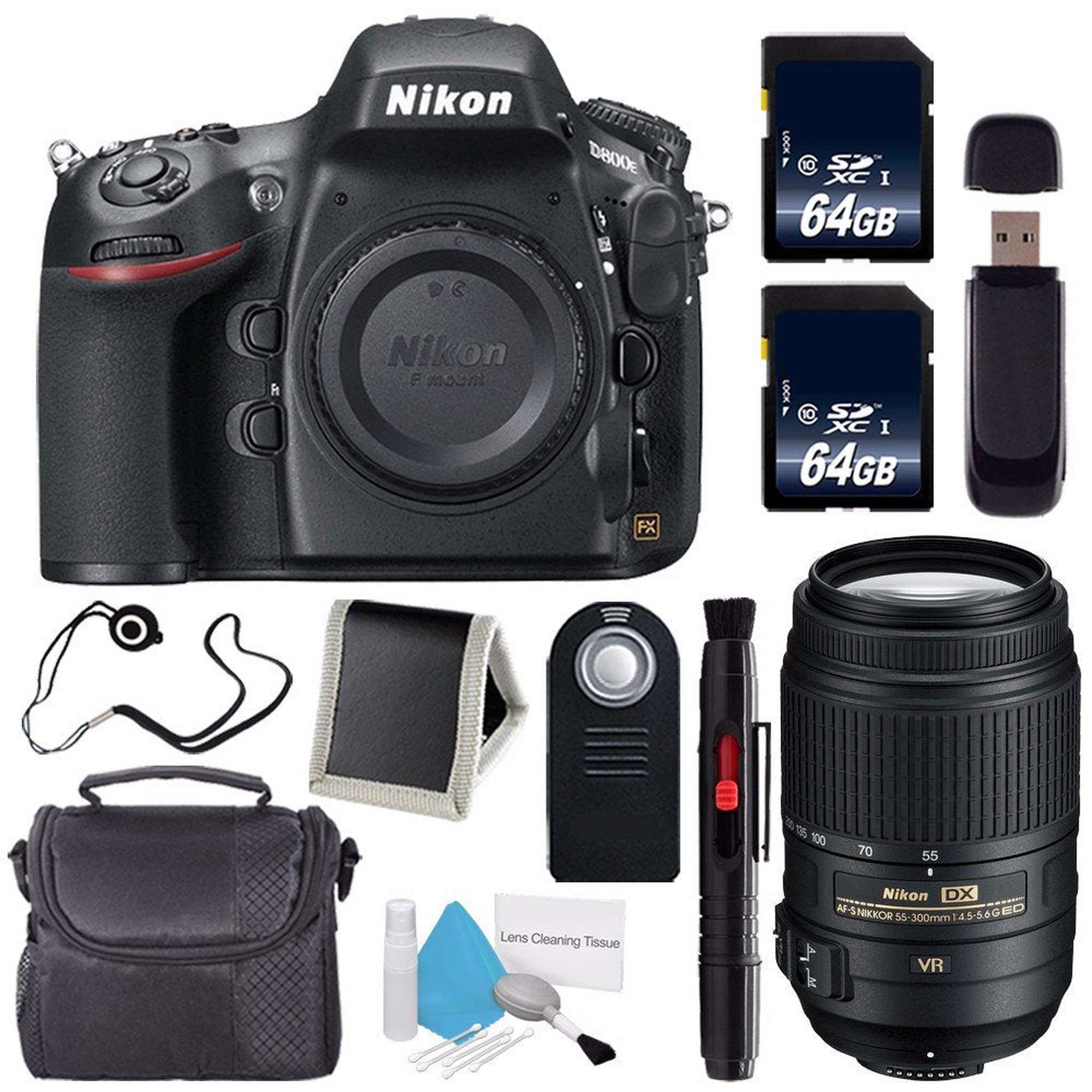 Nikon D800E Digital Camera Body Only International Model + Nikon AF-S DX 55-300mm f/4.5-5.6G ED VR Lens + 64GB Memory Card Nikon