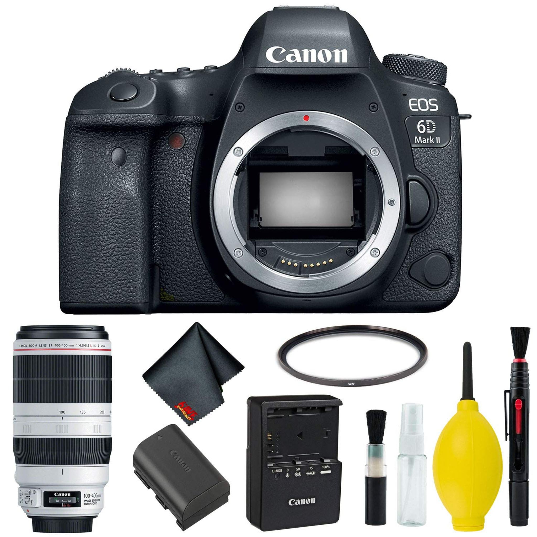 Canon EOS 6D Mark II DSLR Camera Body Only Basic Kit International Model w/Canon EF 100-400mm f/4.5-5.6L is II USM Len Canon