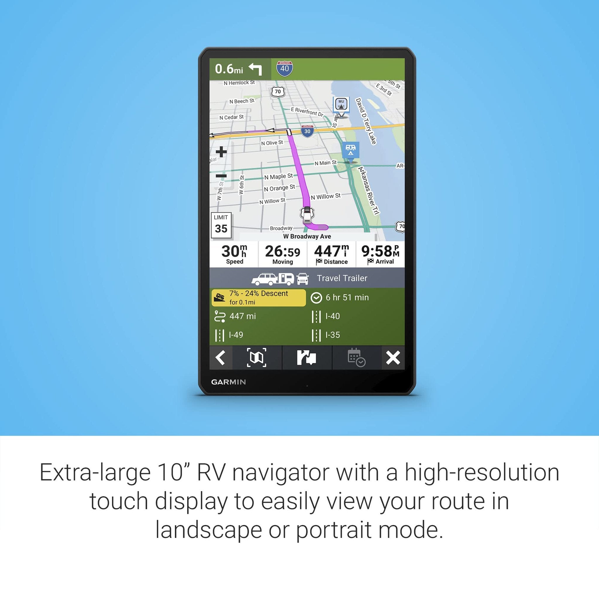 Garmin RV 1095, Extra-Large, Easy-to-Read 10” GPS RV Navigator, Custom RV Routing, High-Resolution Birdseye Satellite Imagery, Directory of RV Parks and Services, Landscape or Portrait View Display Garmin