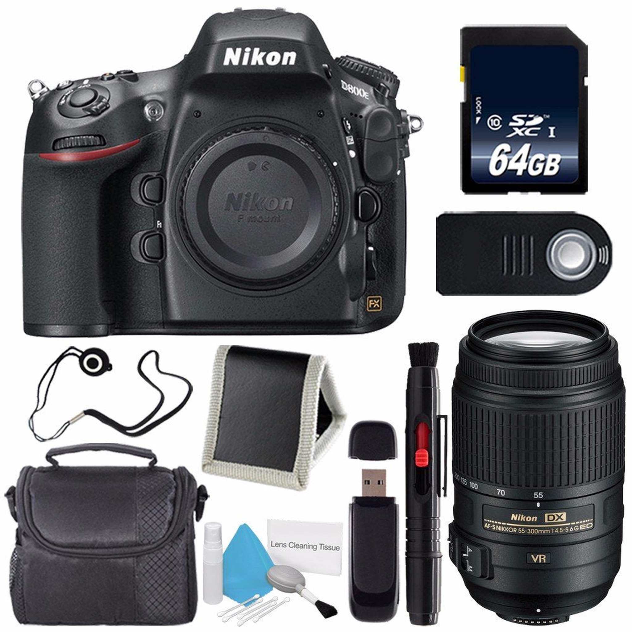 Nikon D800E Digital Camera Body Only International Model + Nikon AF-S DX 55-300mm f/4.5-5.6G ED VR Lens + 64GB Memory Card Nikon