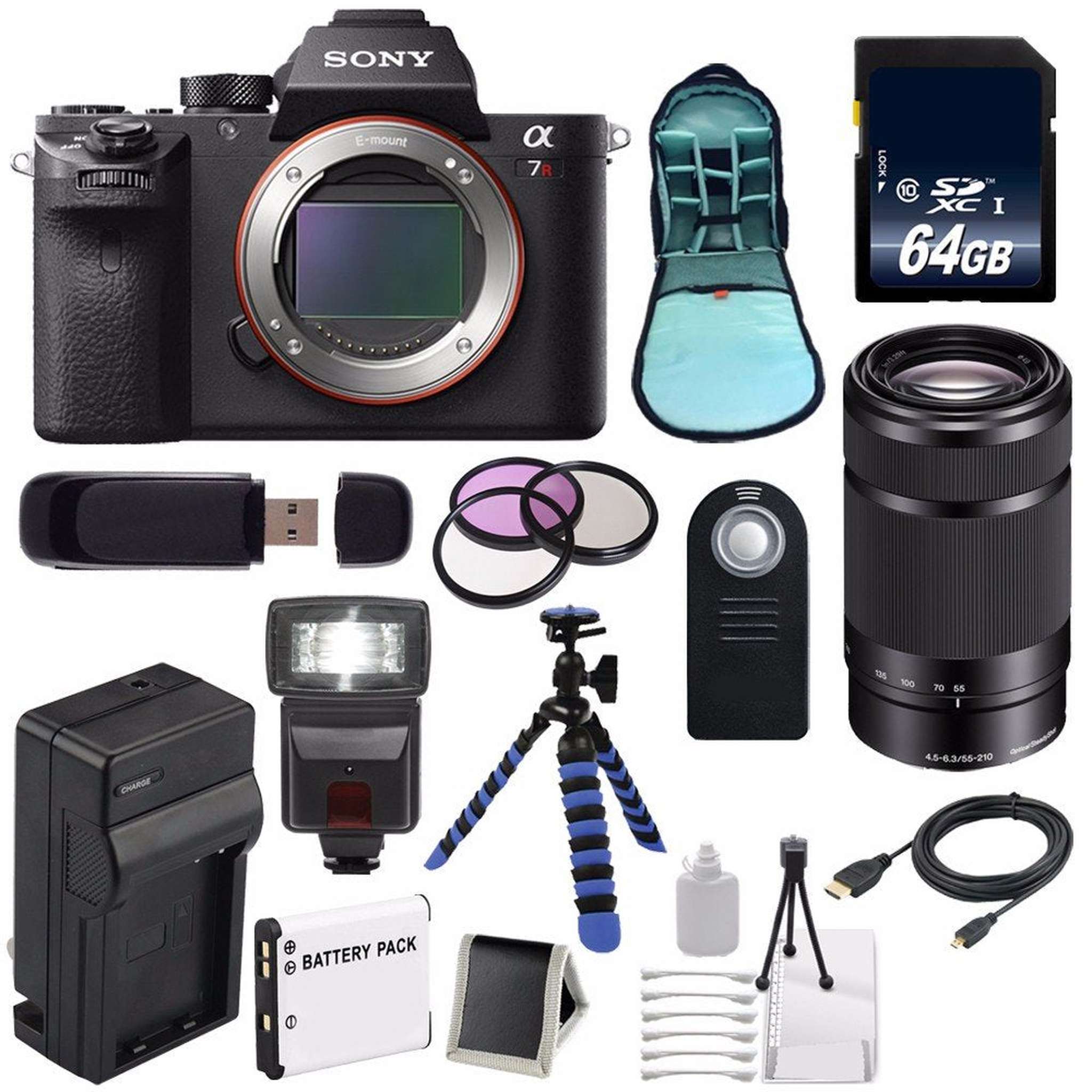 Sony Alpha a7R II Mirrorless Digital Camera International Model + Sony E 55-210mm f/4.5-6.3 OSS E-Mount Lens Black Amazing Bundle Sony