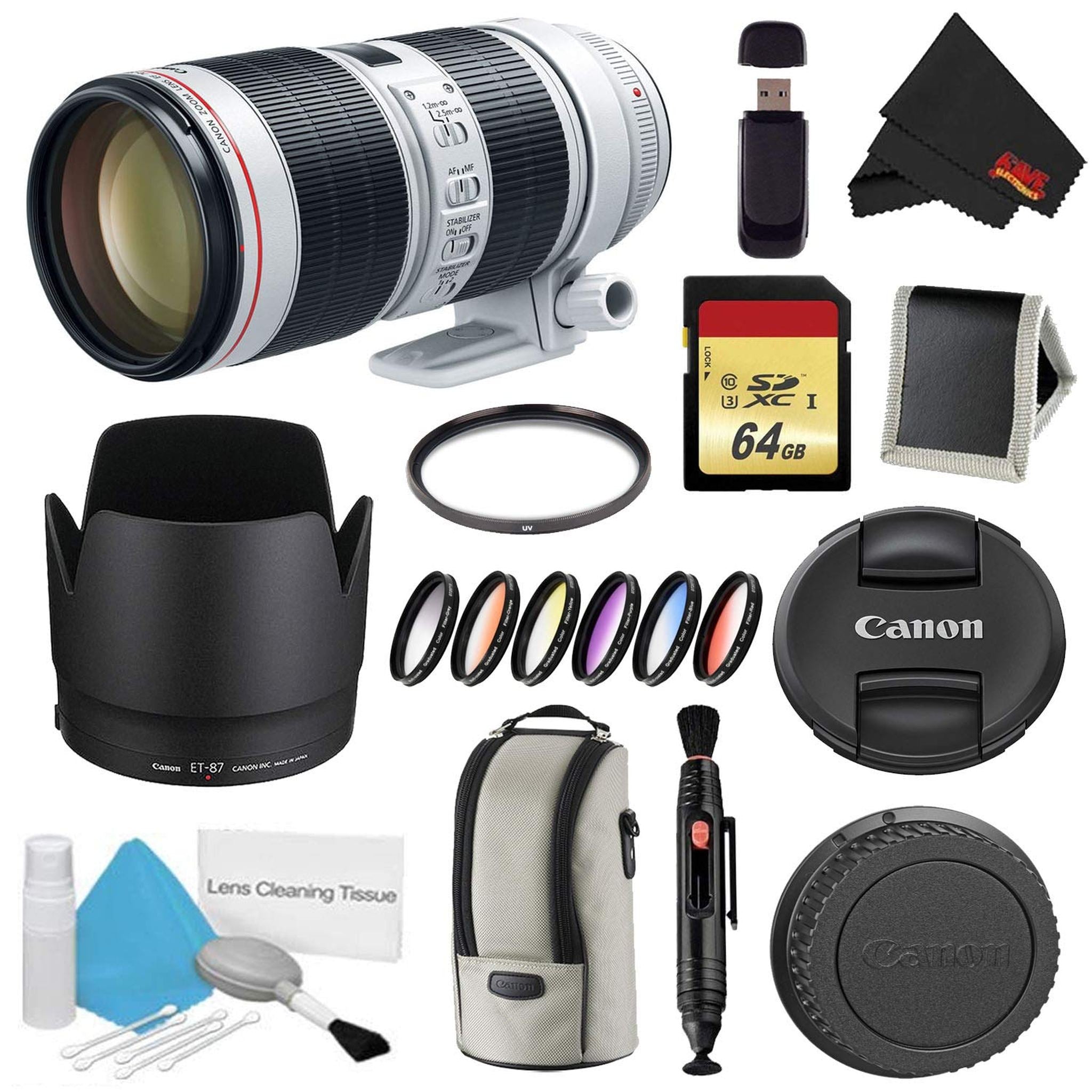 Canon EF 70-200mm f/2.8L is III USM Lens Bundle w/ 64GB Memory Card + Accessories, UV Filter, and Color Multicoated 6 Pi Canon