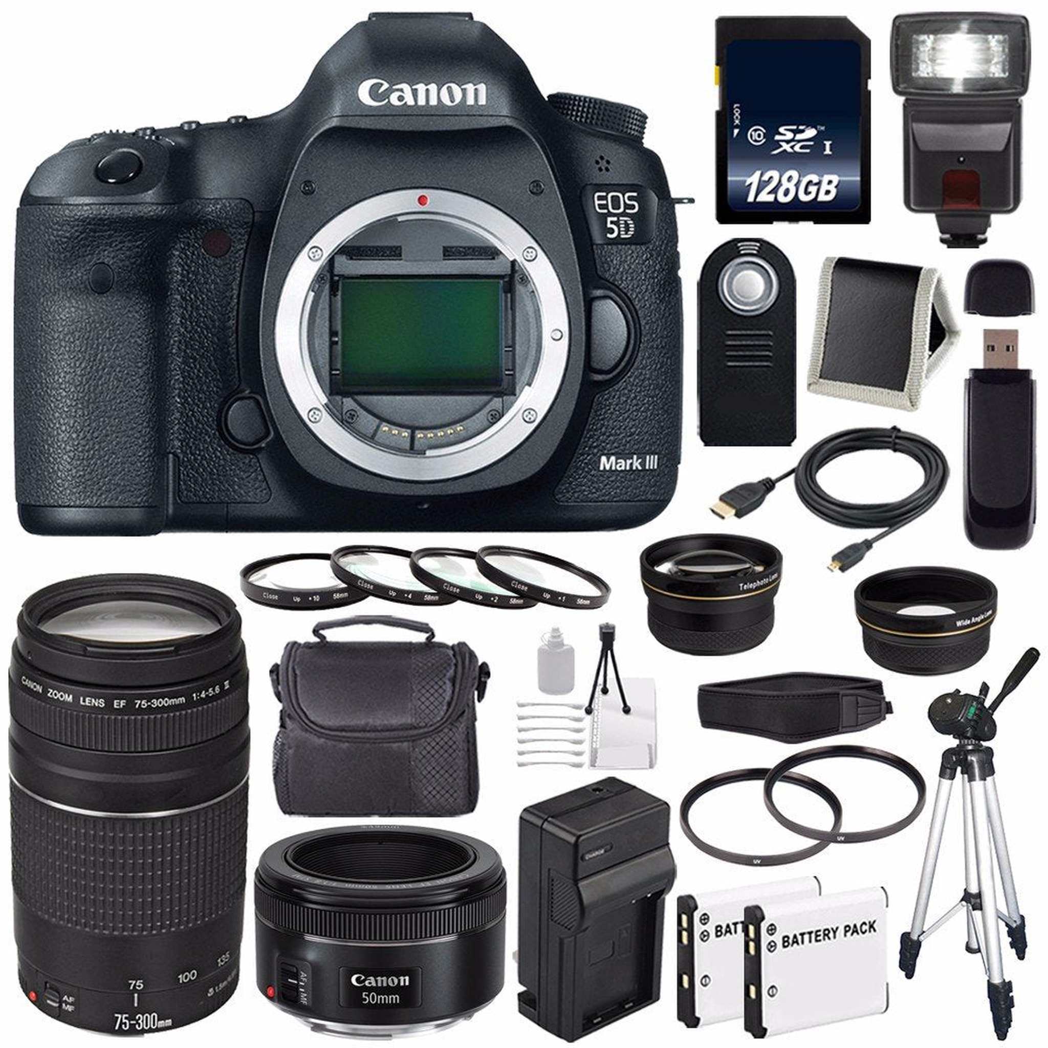 Canon EOD 5D III Digital Camera International Model + Canon EF 75-300 III+ EF 50mm f/1.8 STM Lens + LP-E6 Replacement Ba Canon