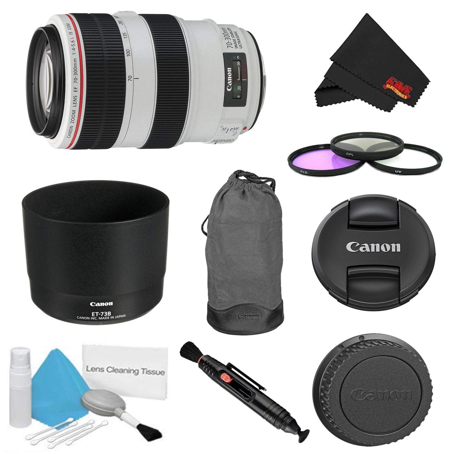 Canon EF 70-300mm f/4-5.6L is USM Lens Bundle w/ 3 Piece Filter Kit International Model Canon