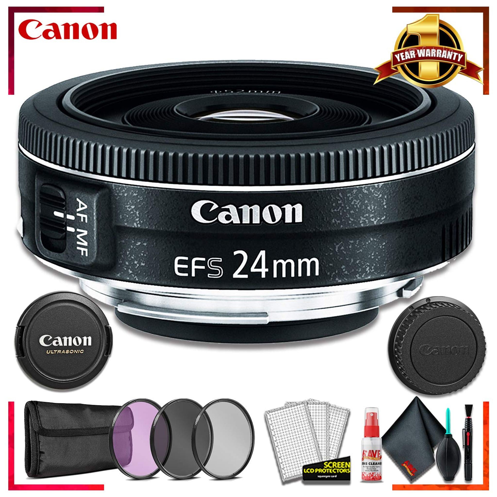 Canon EF-S 24MM F2.8 STM Camera Lens International Model + 3 Pcs Filter Kit + Cleaning Kit Canon