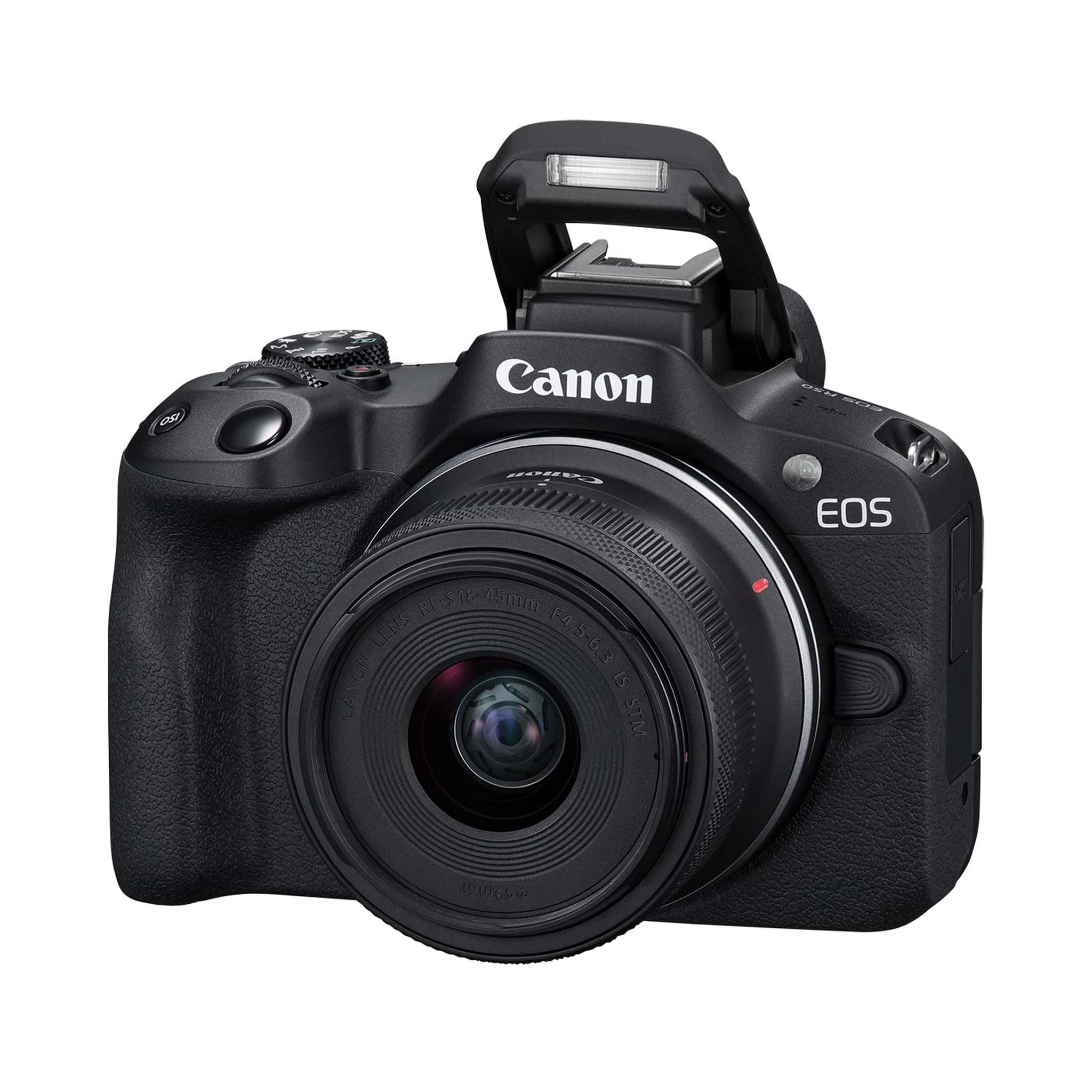 Canon EOS R50 Mirrorless Vlogging Camera Black w/RF-S18-45mm F4.5-6.3 is STM Lens, 24.2 MP, 4K Video, Subject Detection & Tracking, Compact, Smartphone Connection, Content Creator Canon