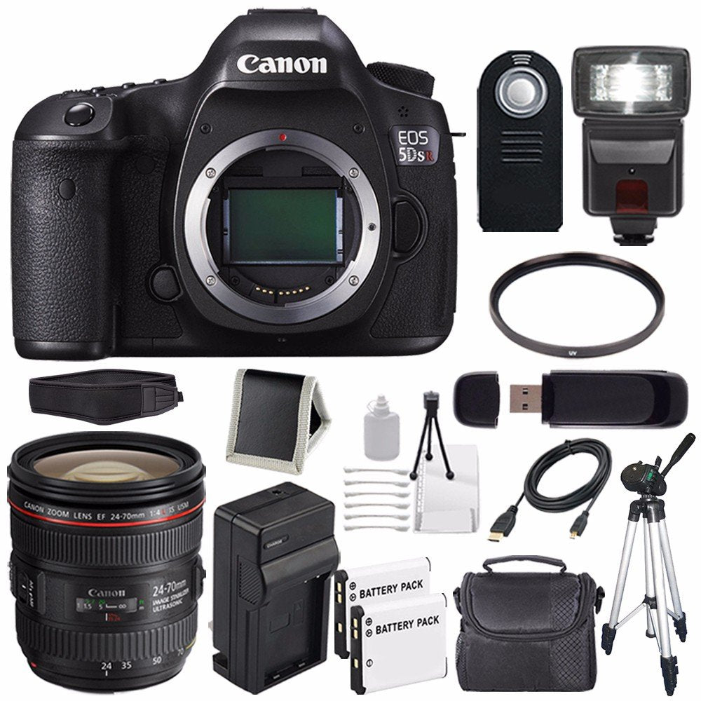 Canon EOS 5DS R DSLR Camera International Model 0582C002 + Canon EF 24-70mm f/4L is USM Lens + LP-E6 Battery Bundle Canon