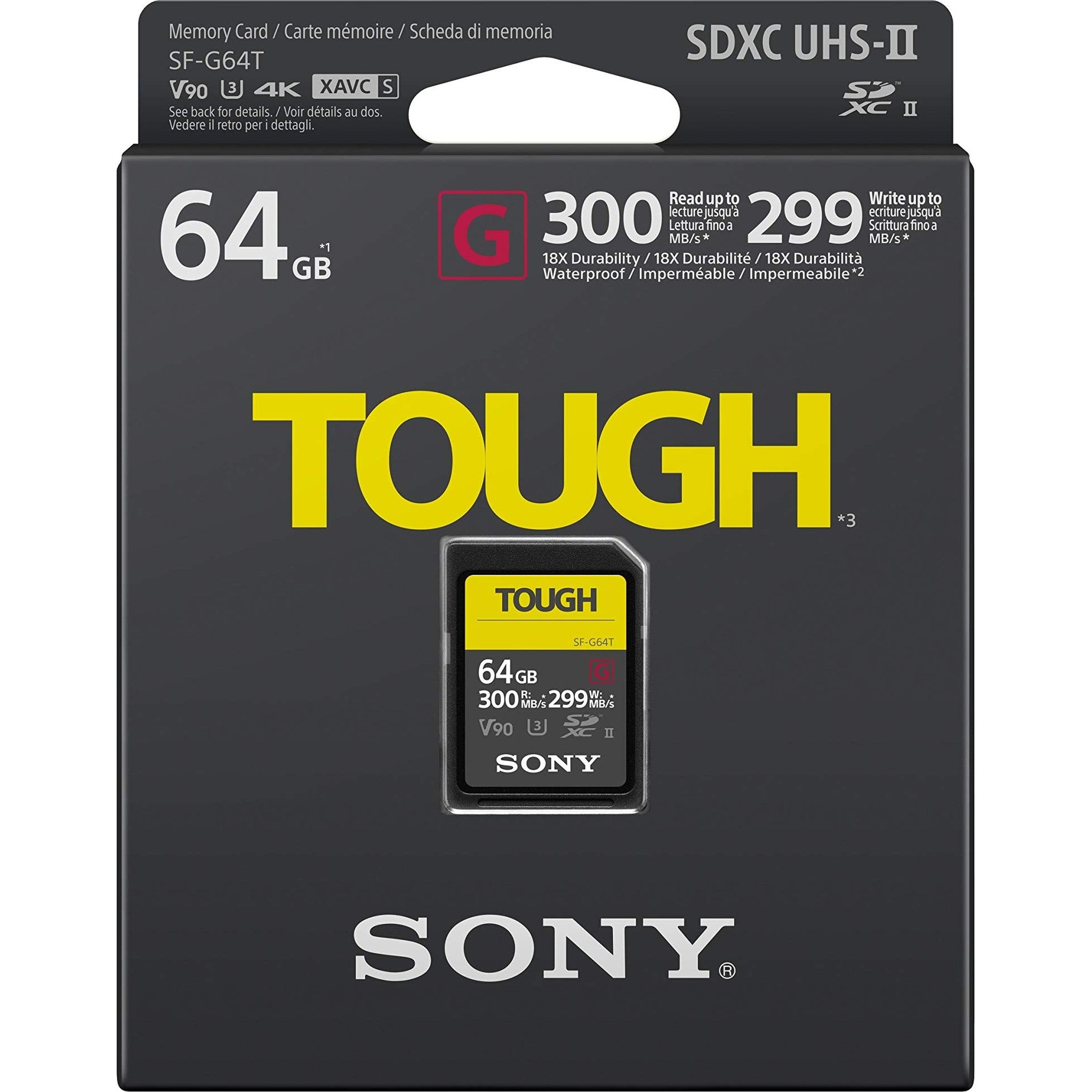 Sony Tough High Performance 64GB SDXC UHS-II Class 10 U3 Flash Memory Card with Blazing Fast Read Speed up to 300MB/s SF-G64T/T1 Sony