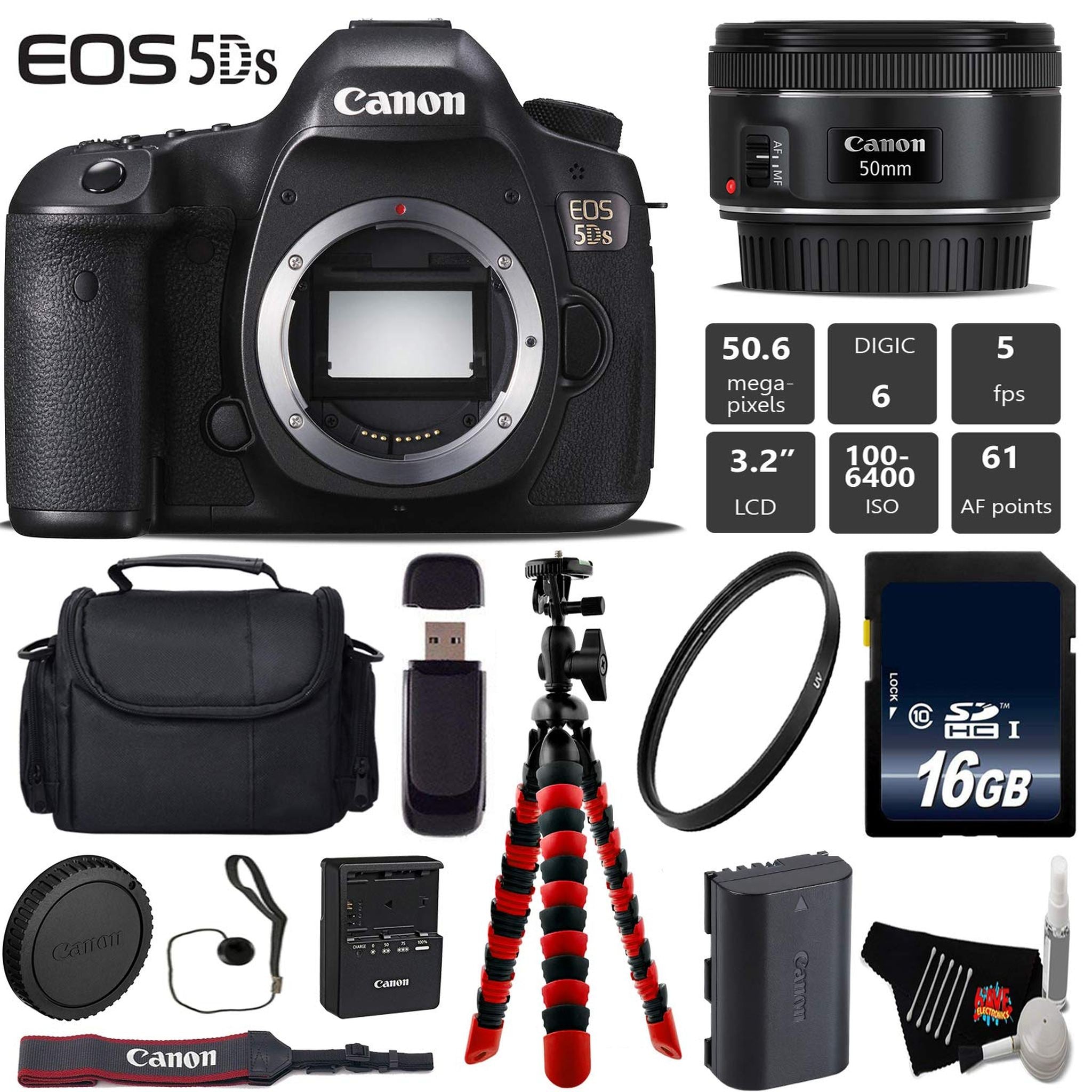 Canon EOS 5DS DSLR Camera with 50mm f/1.8 STM Lens + Wireless Remote + UV Protection Filter + Case + Wrist Strap Base Bundle Canon