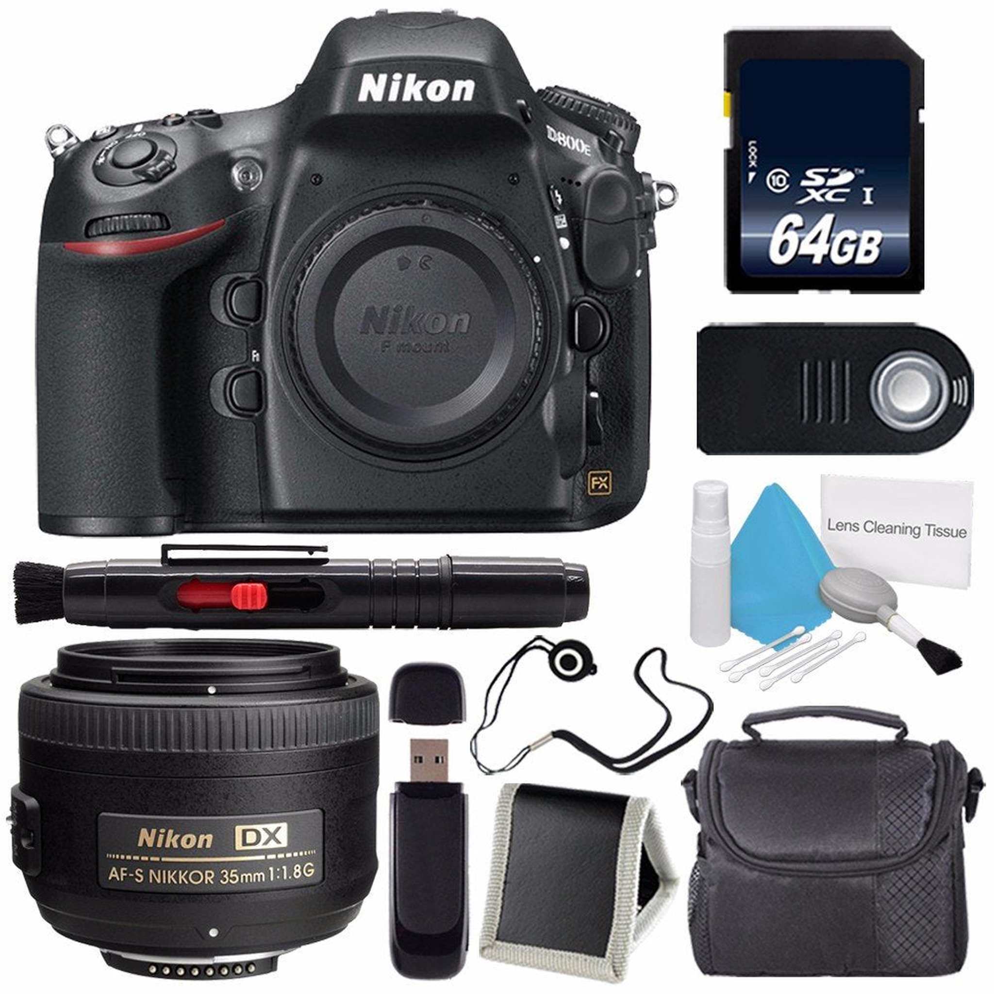 Nikon D800E Digital Camera Body Only International Model + Nikon AF-S DX NIKKOR 35mm f/1.8G Lens + 64GB Memory Card Outdoor Bundle Nikon