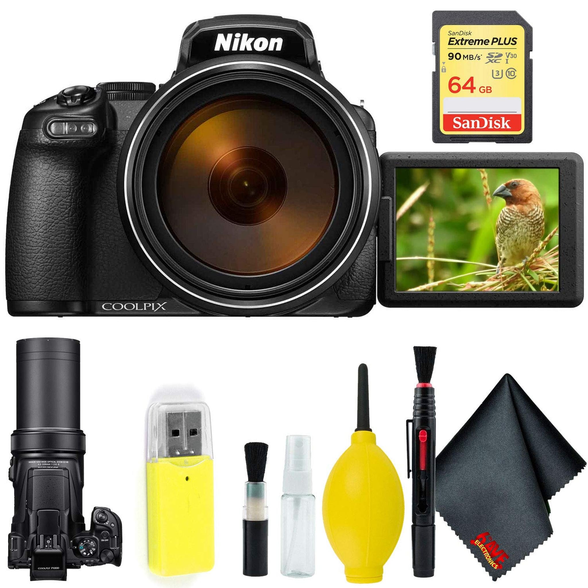 Nikon COOLPIX P1000 Digital Camera + 64GB Sandisk Extreme Memory Card Base Bundle International Model Nikon