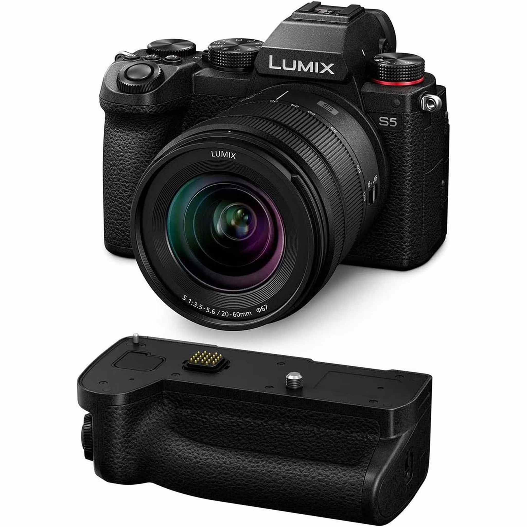 Panasonic Lumix DC-S5 Mirrorless Digital Camera with Lumix S 20-60mm f/3.5-5.6 L-Mount Lens DMW-BGS5 Battery Grip Panasonic