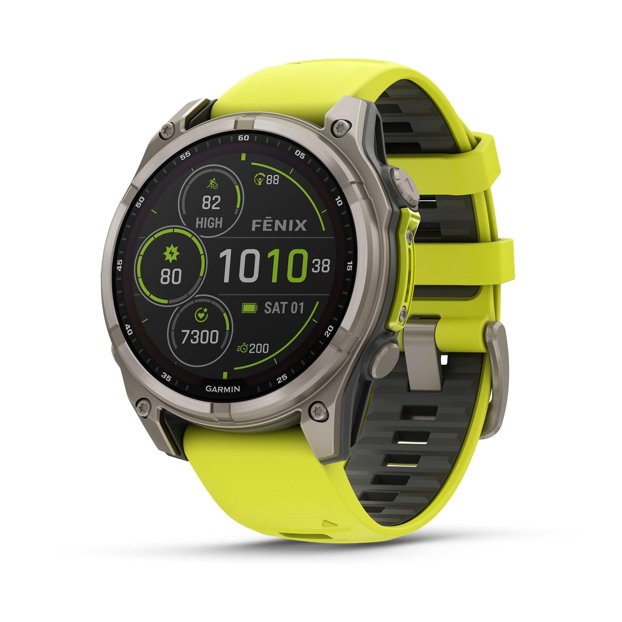 Garmin fēnix® 8 - 47 mm, Solar, AMOLED, Sapphire, Premium Multisport GPS Smartwatch, Long-Lasting Battery Life, Dive-Rated, Built-in LED Flashlight, Titanium with Amp Yellow/Graphite Band Garmin