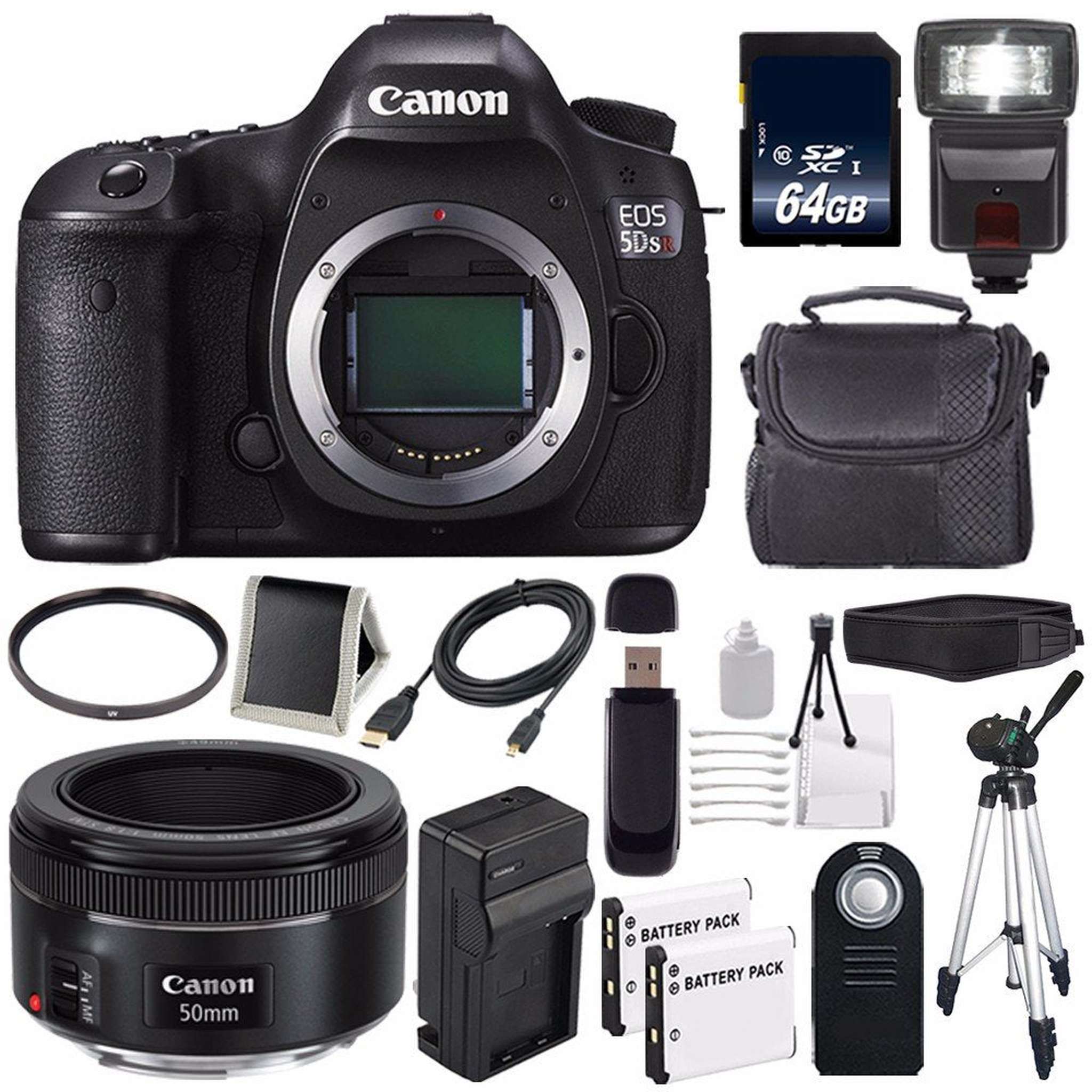 Canon EOS 5DS R DSLR Camera International Model 0582C002 + Canon EF 50mm f/1.8 STM Lens + LP-E6 Battery + 64GB Card Storage Bundle Canon