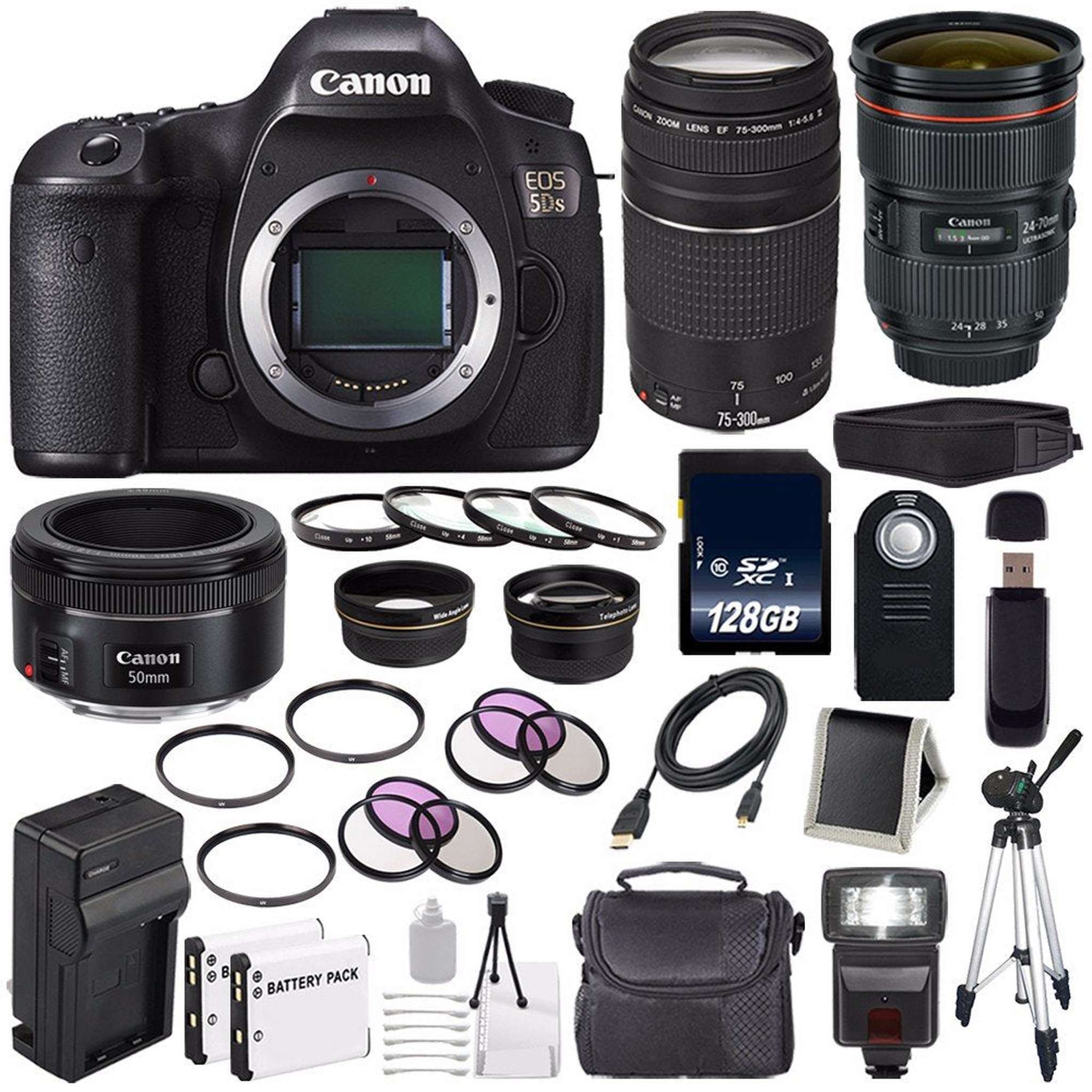 Canon EOS 5DS DSLR Camera International Model 0581C002 + Canon EF 24-70mm f/2.8L II USM Lens + Canon EF 75-300 III Base Bundle Canon