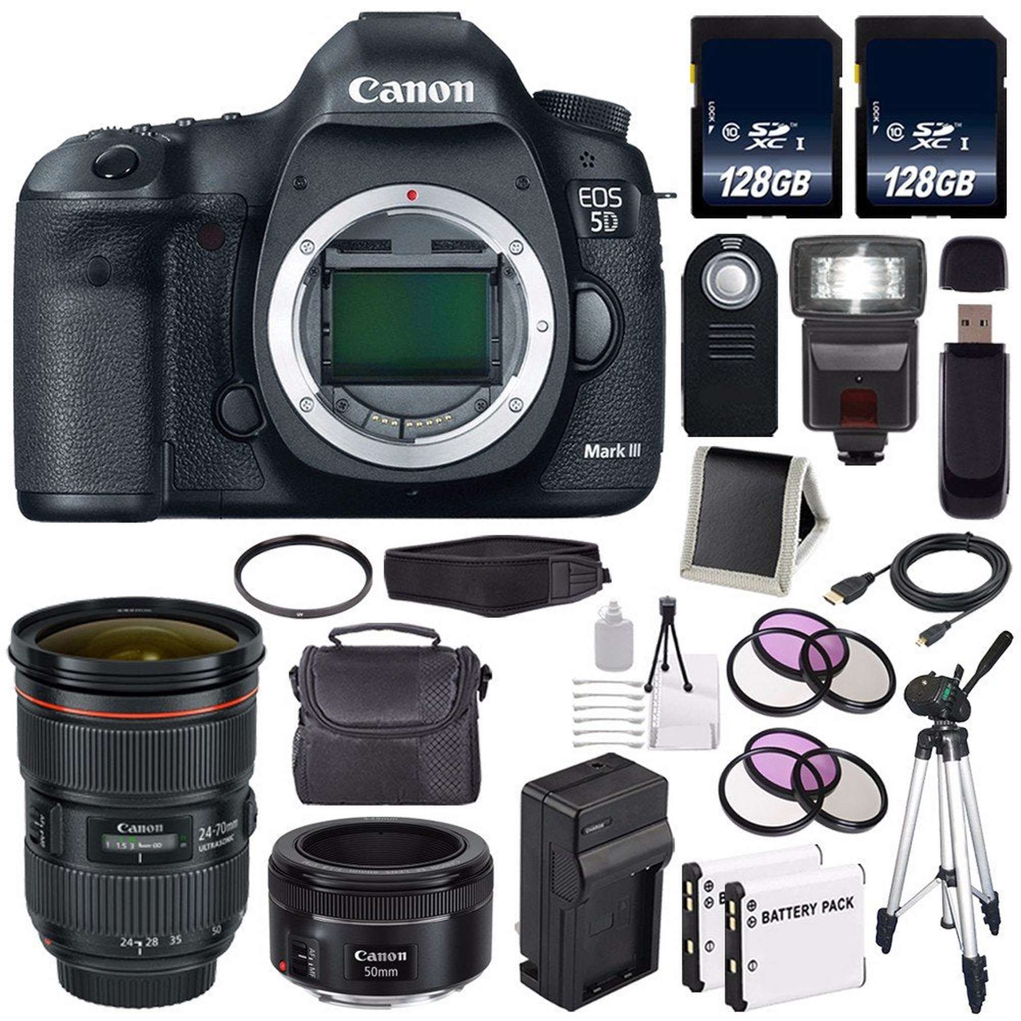 Canon EOD 5D III Digital Camera International Model + Canon EF 24-70mm f/2.8L II USM Lens + EF 50mm f/1.8 STM Lens Base Bundle Canon