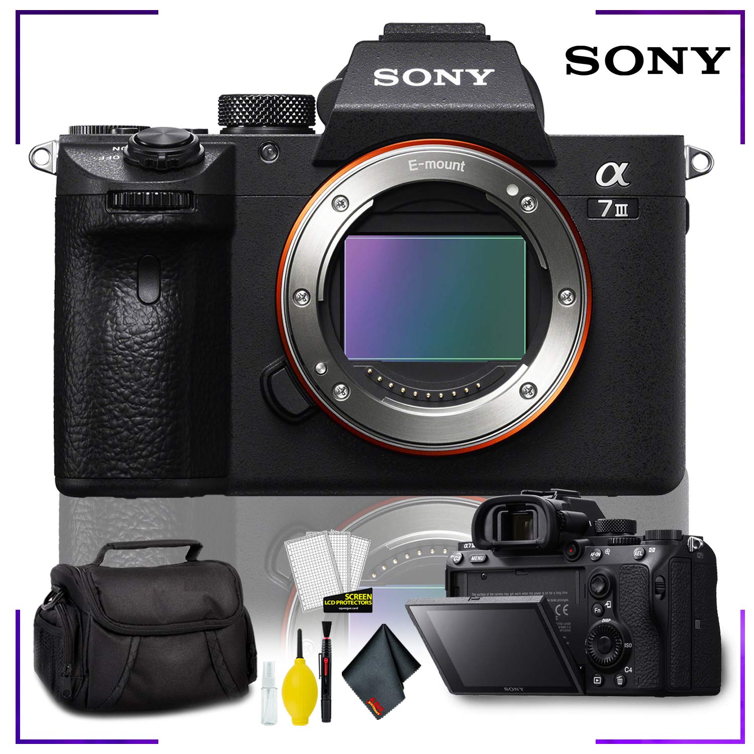 Sony Alpha a7 III Mirrorless Digital Camera Body Only with Camera Cleaning Kit Bundle + Camera Case Sony