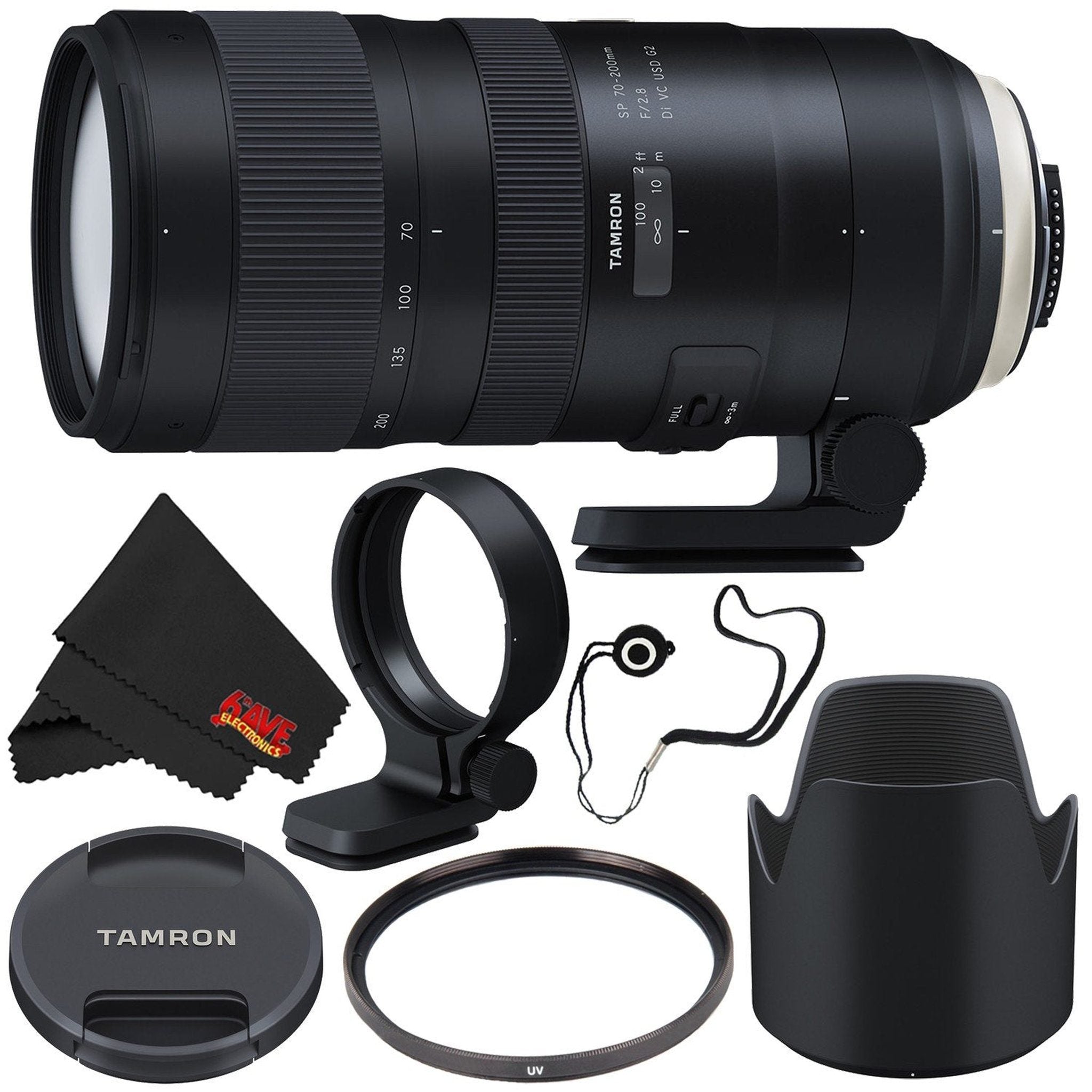 6Ave Tamron SP 70-200mm f/2.8 Di VC USD G2 Lens for Nikon F International Model + 77mm UV Filter + Lens Cap Keeper + M Tamron