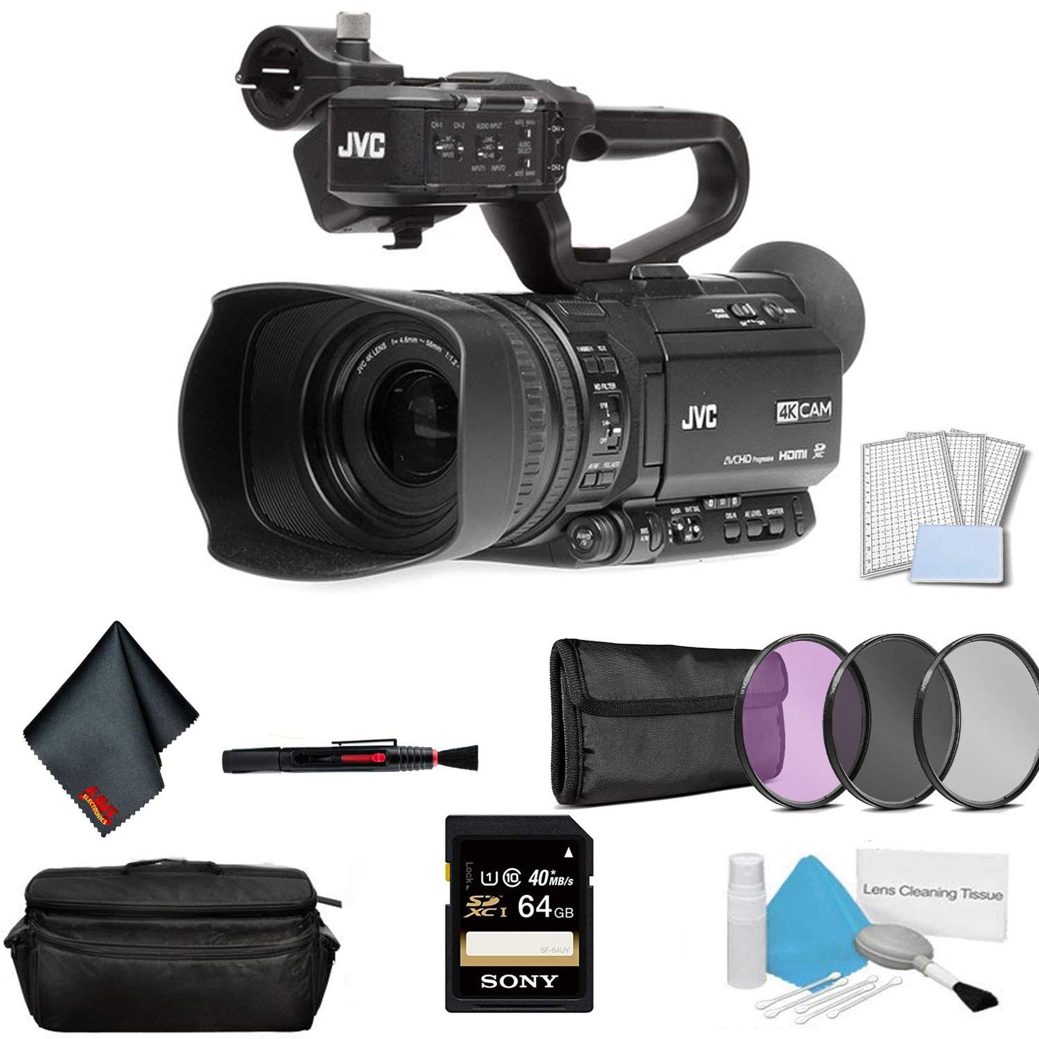 JVC GY-HM250 UHD 4K Streaming Professional Video Camcorder - Bundle with 64GB Memory Card + LCD Screen Protectors + More JVC