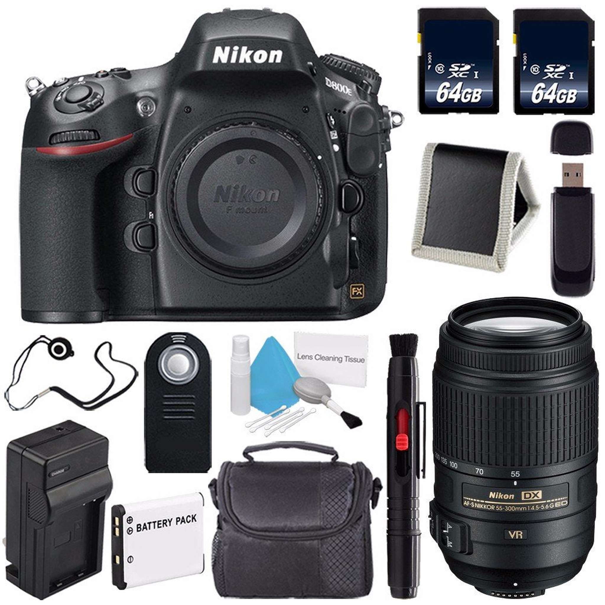 Nikon D800E Digital Camera Body Only International Model + Nikon AF-S DX 55-300mm f/4.5-5.6G ED VR Lens + 64GB Memory Card Nikon