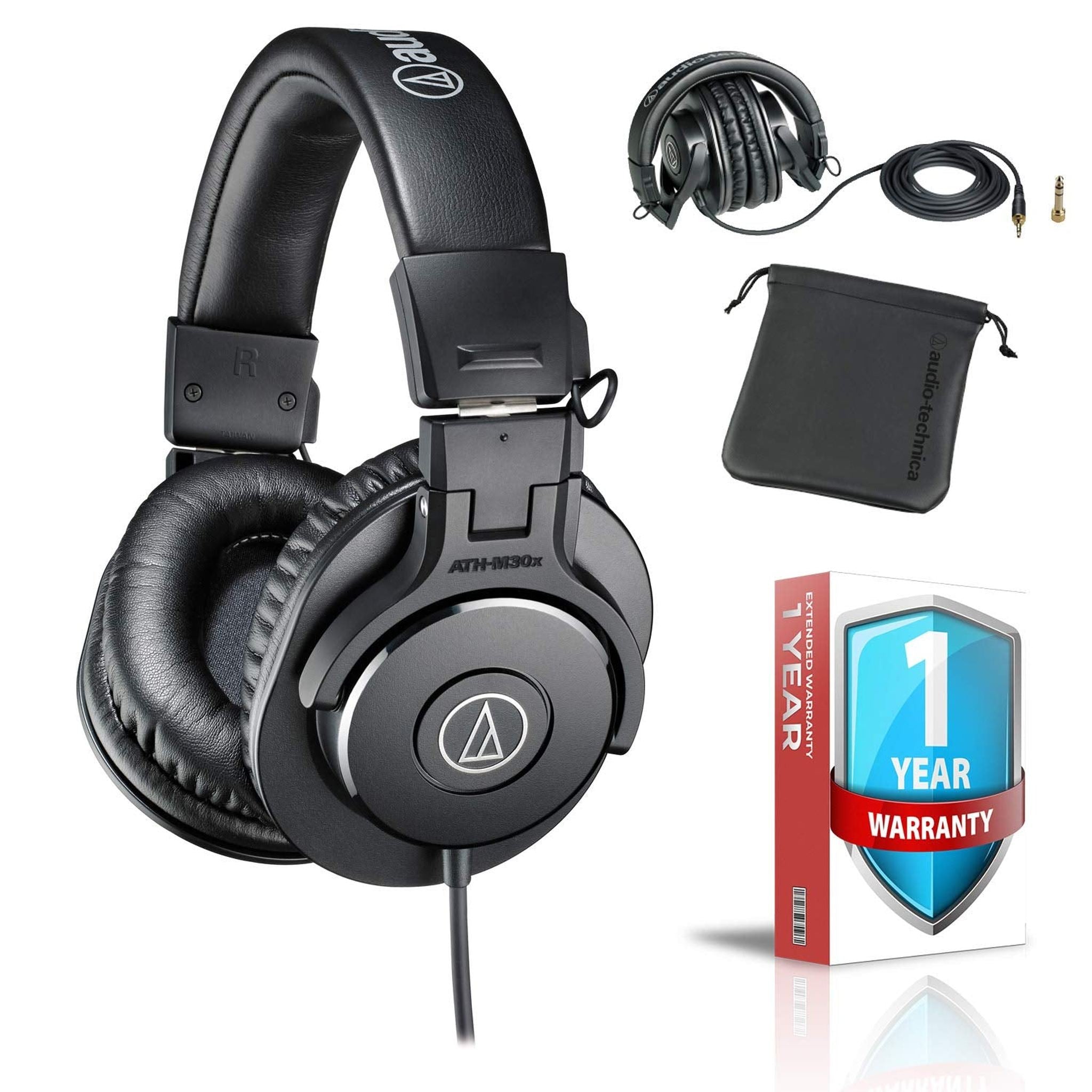 Audio Technica ATH-M30x Professional Monitor Headphones With Protective Carrying Case with Extended Warranty