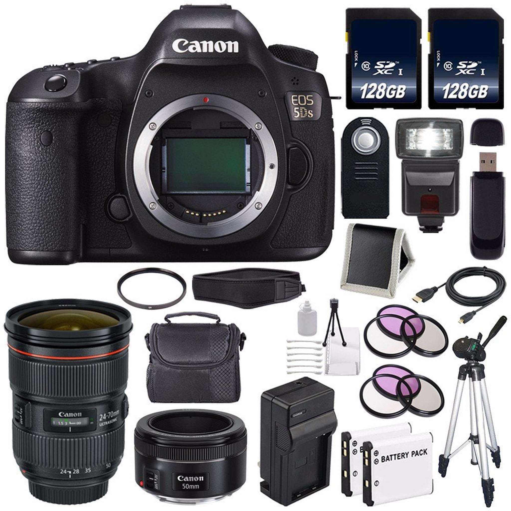 Canon EOS 5DS DSLR Camera International Model 0581C002 + Canon EF 24-70mm f/2.8L II USM Lens + EF 50mm f/1.8 STM Lens Starter Bundle Canon