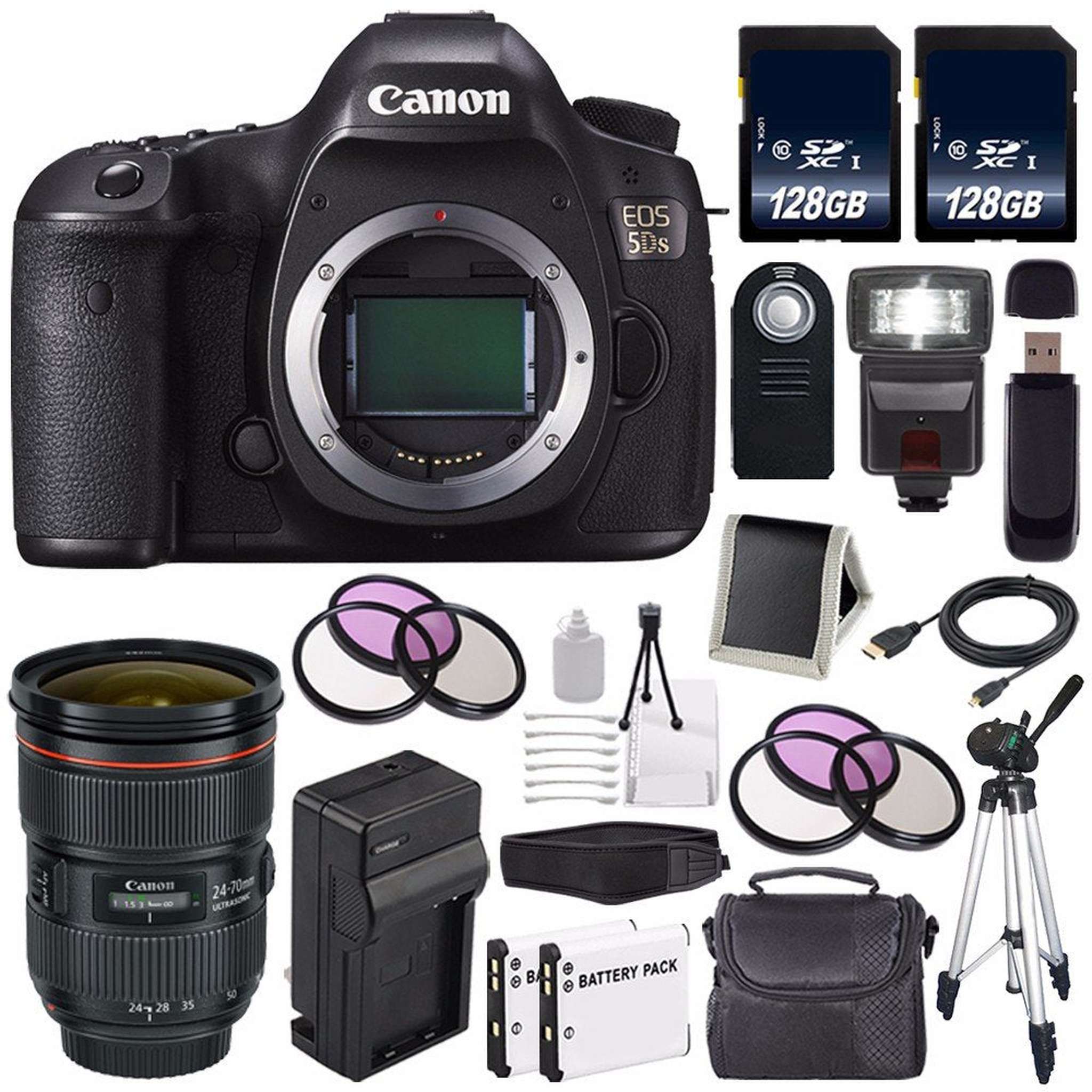 Canon EOS 5DS DSLR Camera International Model 0581C002 + Canon EF 24-70mm f/2.8L II USM Lens + LP-E6 Battery + 128GB S Canon