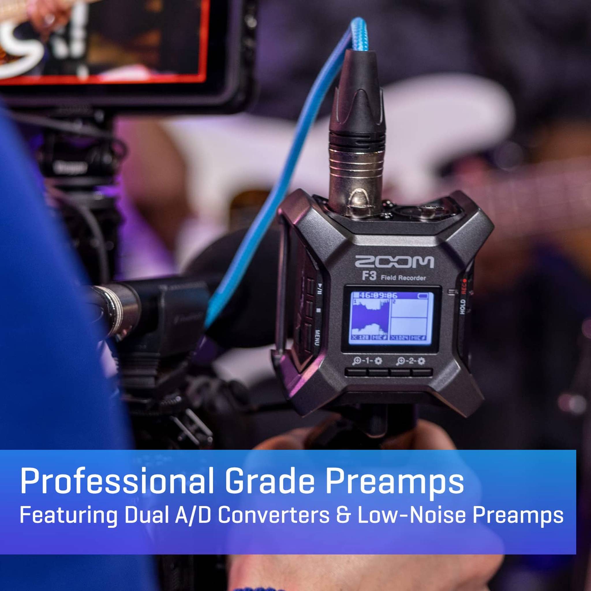 Zoom F3 Professional Field Recorder, 32-bit Float Recording, 2 Channel Recorder, Dual AD Converters, 2 Locking XLR/TRS Inputs, Battery Powered, Wireless Control Zoom