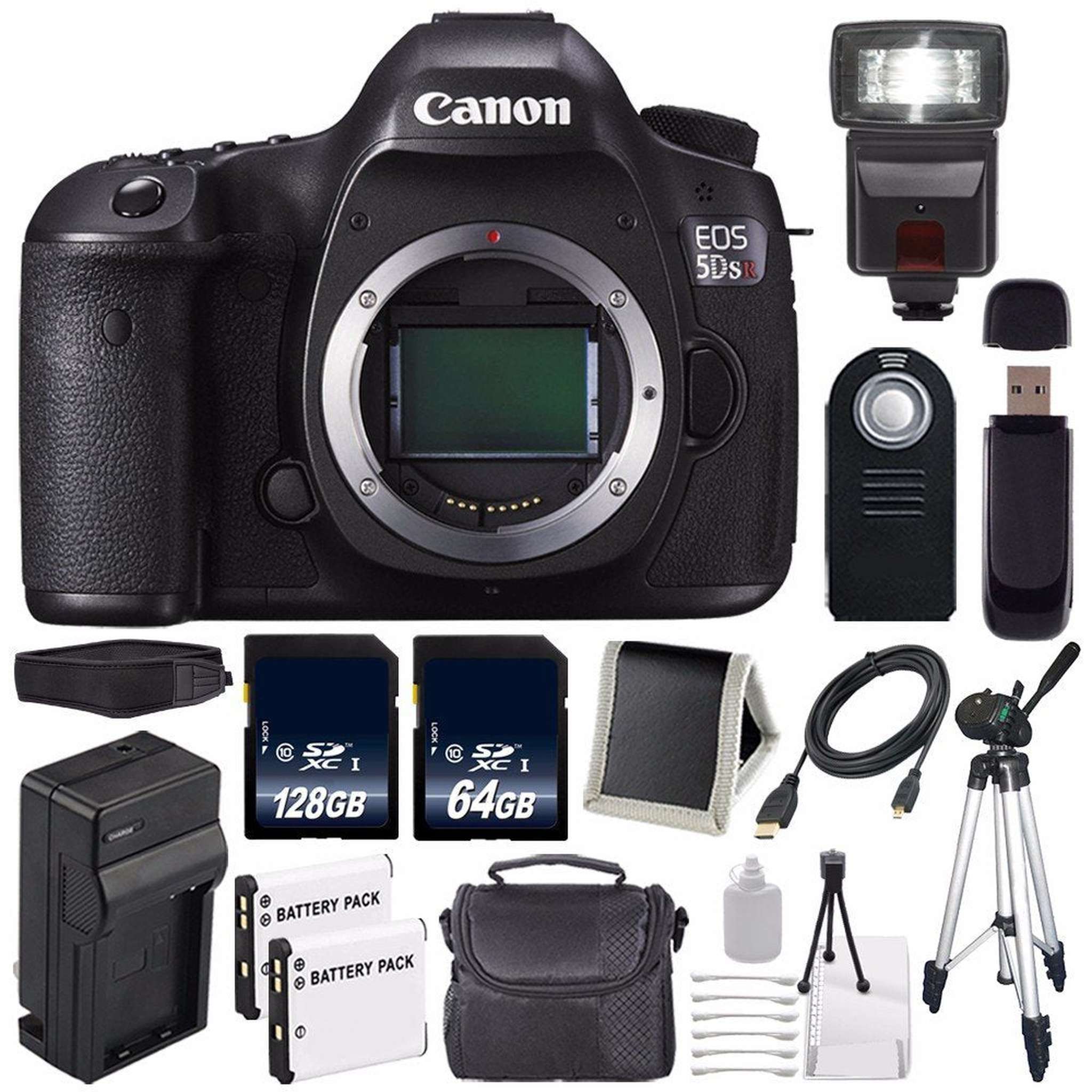 Canon EOS 5DS R DSLR Camera International Model 0582C002 + LP-E6 Battery + 128GB SDXC Class 10 Memory Card + 64GB Memo Canon