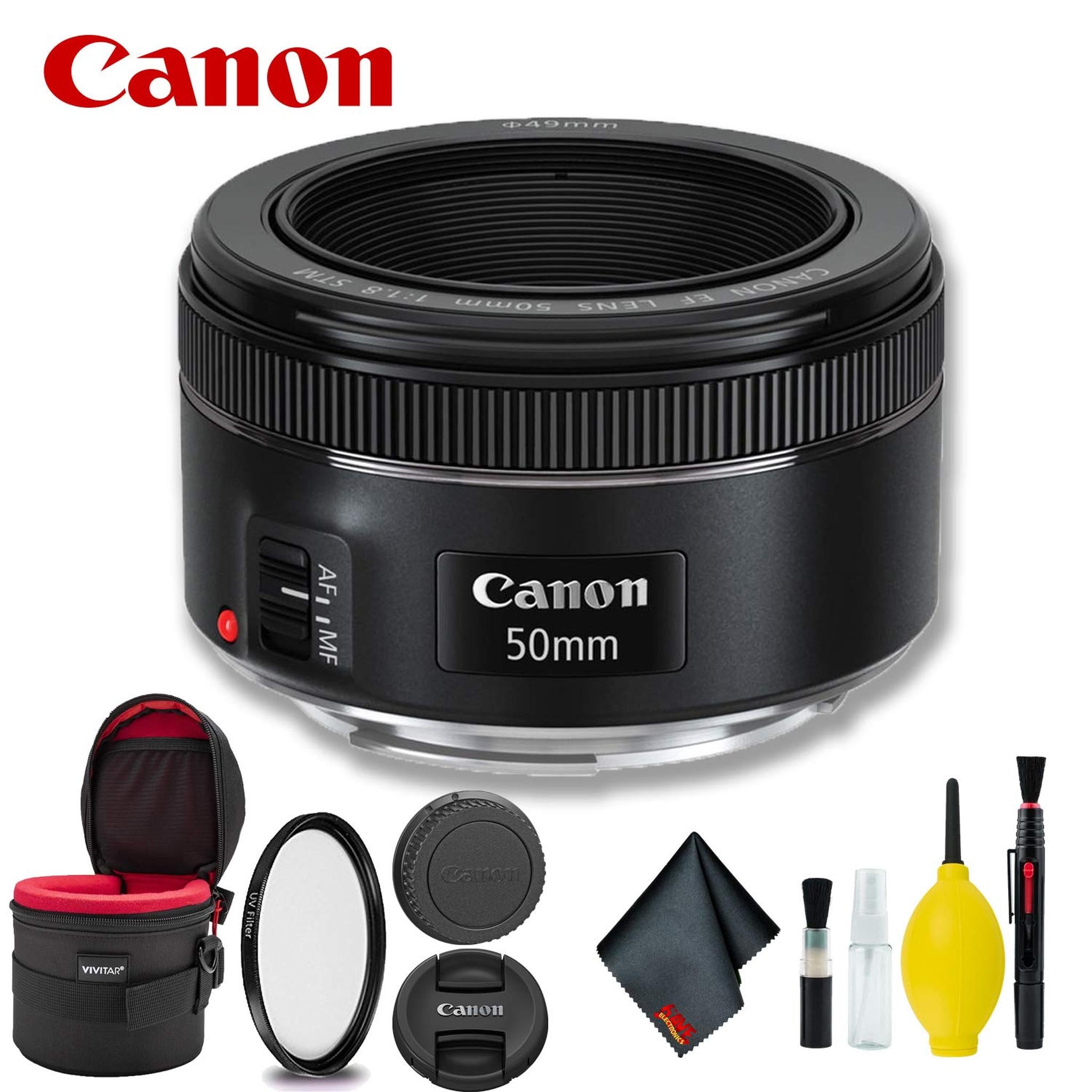 Canon EF 50mm f/1.8 STM Lens International Model w/Filter + Lens Case Bundle Canon