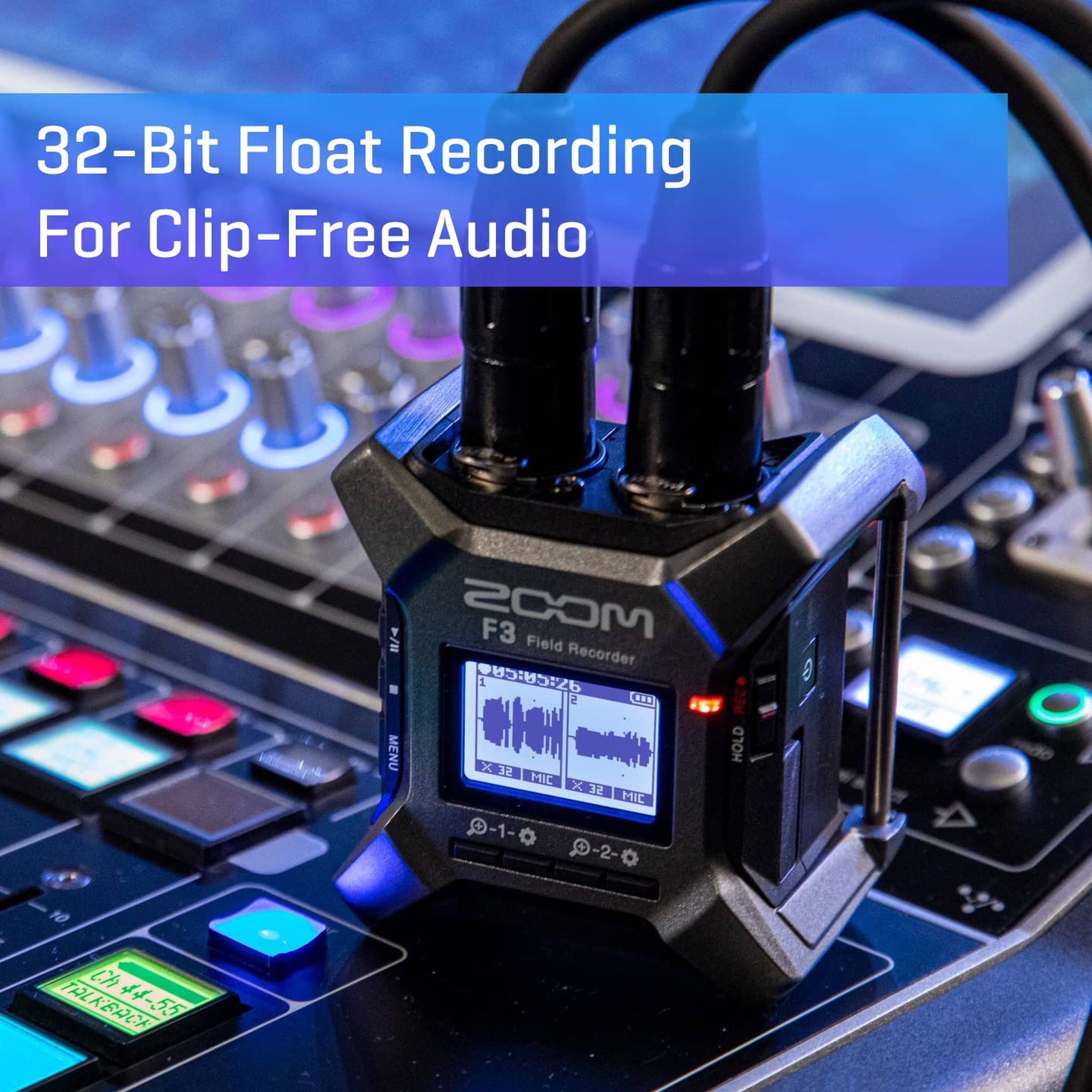 Zoom F3 Professional Field Recorder, 32-bit Float Recording, 2 Channel Recorder, Dual AD Converters, 2 Locking XLR/TRS Inputs, Battery Powered, Wireless Control Zoom