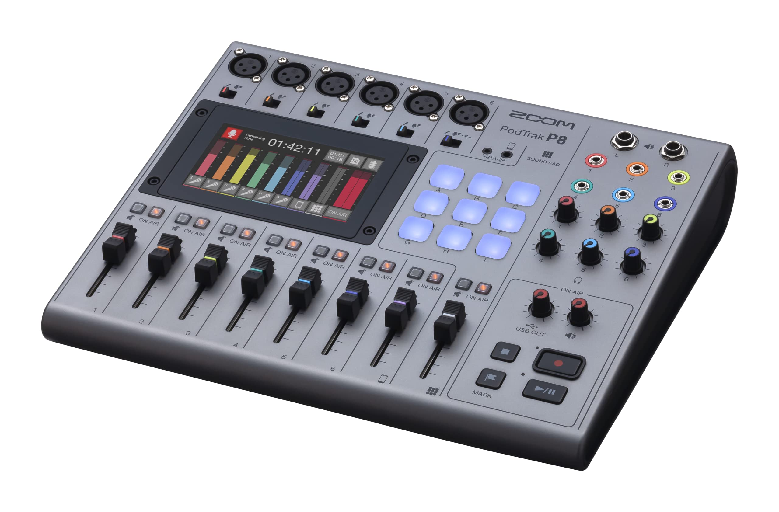 Zoom PodTrak P8 Podcast Recorder, 6 Microphone Inputs, 6 Headphone Outputs, Phone Input, Sound Pads, Onboard Editing, Record to SD card, USB Audio Interface, Battery Powered Zoom