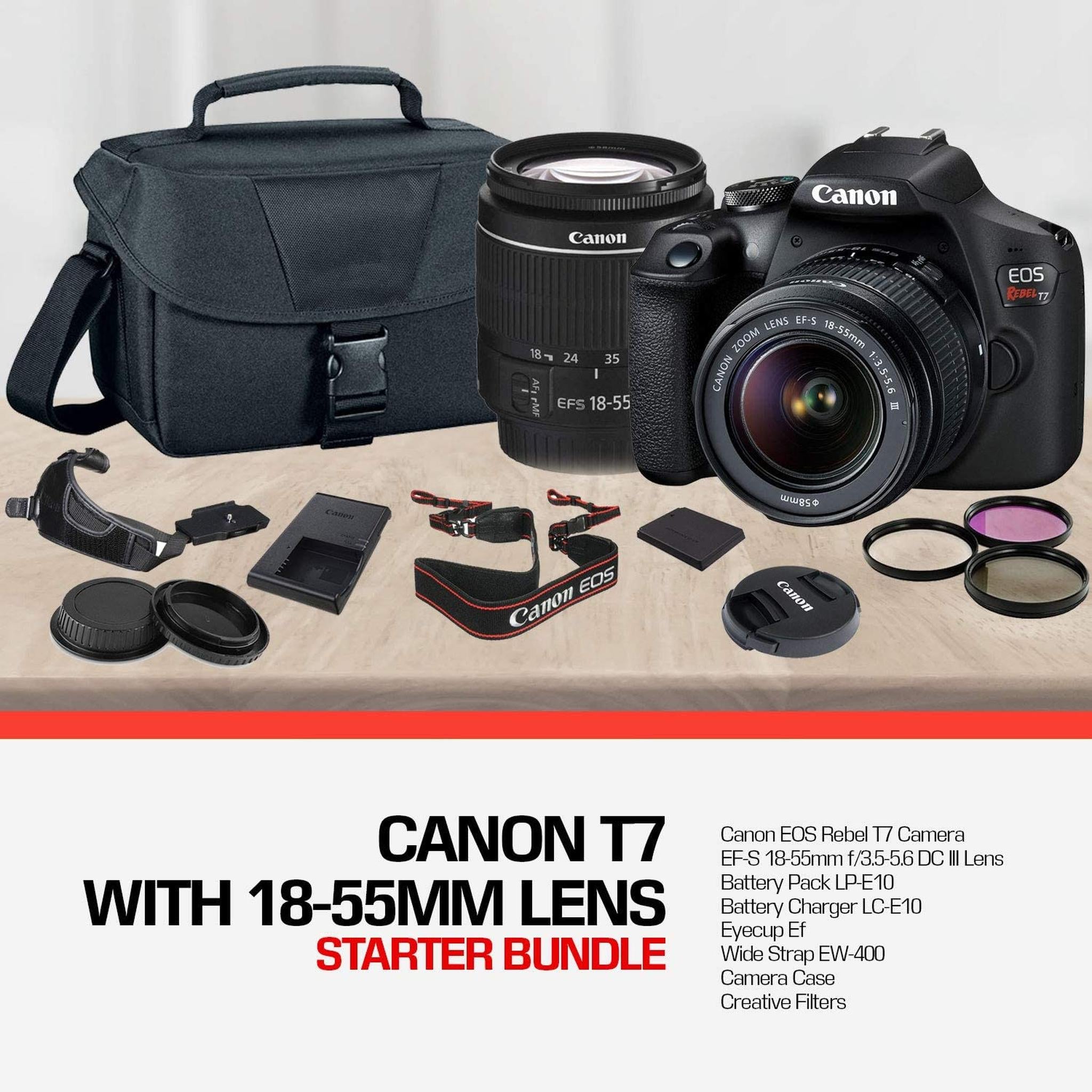 Canon Rebel T7 DSLR Camera with 18-55mm DC III Lens Kit and Carrying Case, Creative Filters, Cleaning Kit, and More Canon