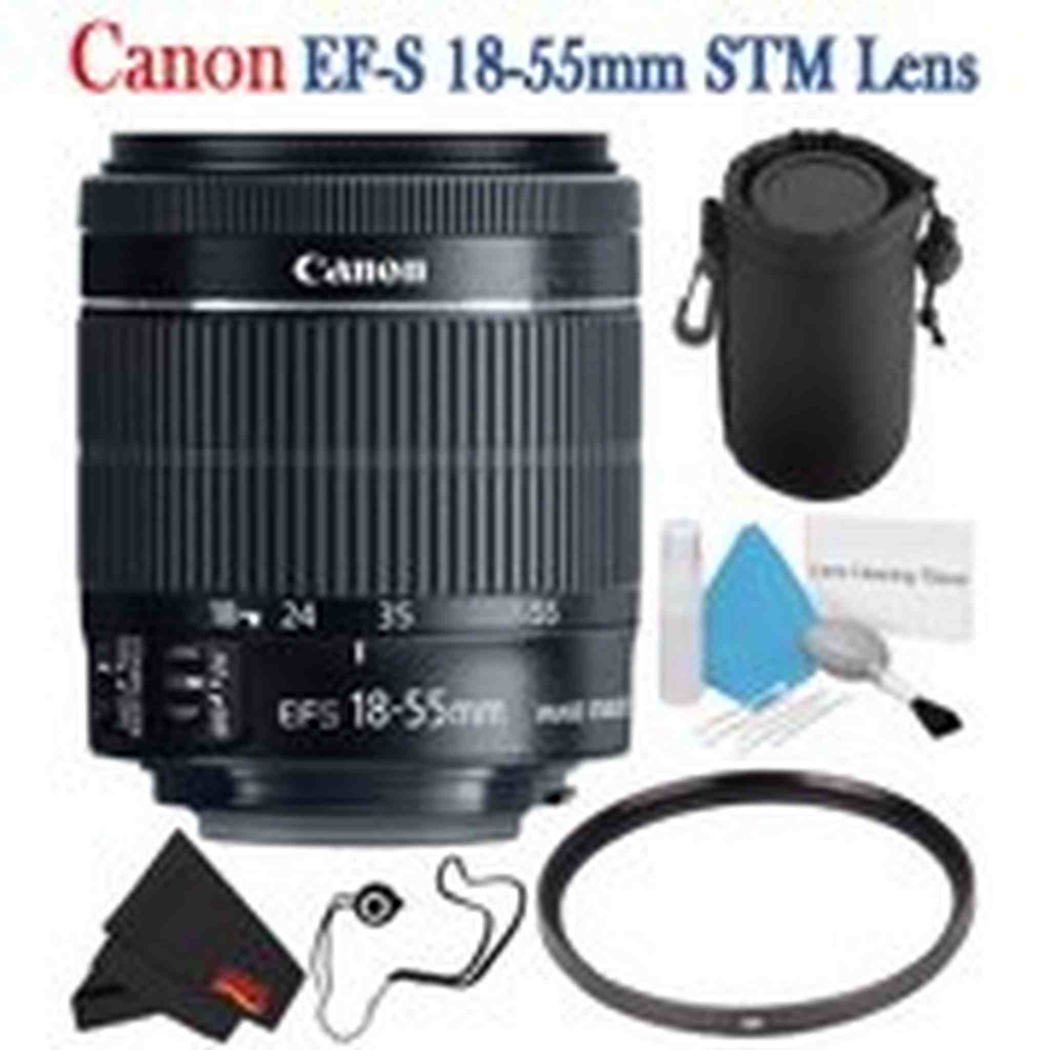 Canon EF-S 18-55mm f/3.5-5.6 IS STM Lens 8114B002 + 58mm UV Filter + Lens Cap Keeper + Deluxe 3pc Lens Cleaning Kit Bundle Canon