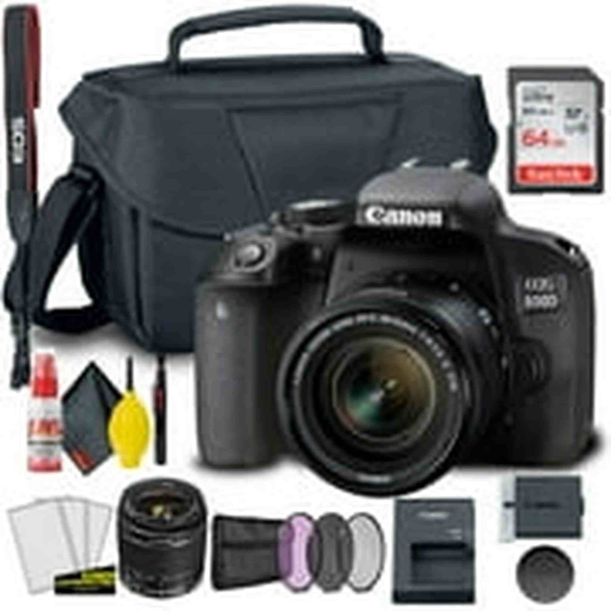 Canon EOS 800D / Rebel T7i DSLR Camera with 18-55mm Lens + Creative Filter Set, EOS Camera Bag + Sandisk Ultra 64GB Card + 6AVE Electronics Cleaning Set, And More International Model Canon