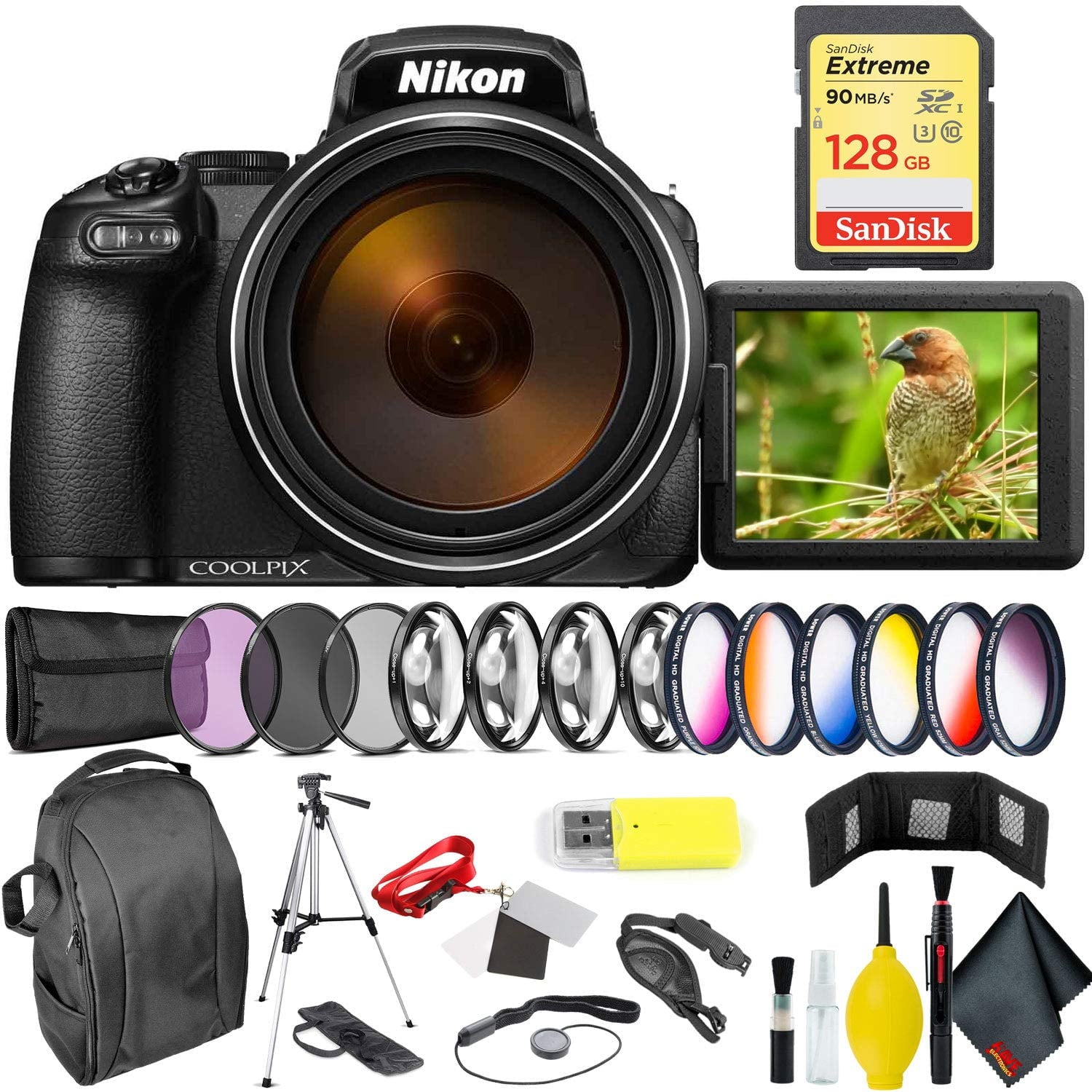 Nikon COOLPIX P1000 Digital Camera + 128GB Sandisk Extreme Memory Card Professional Bundle International Model Nikon