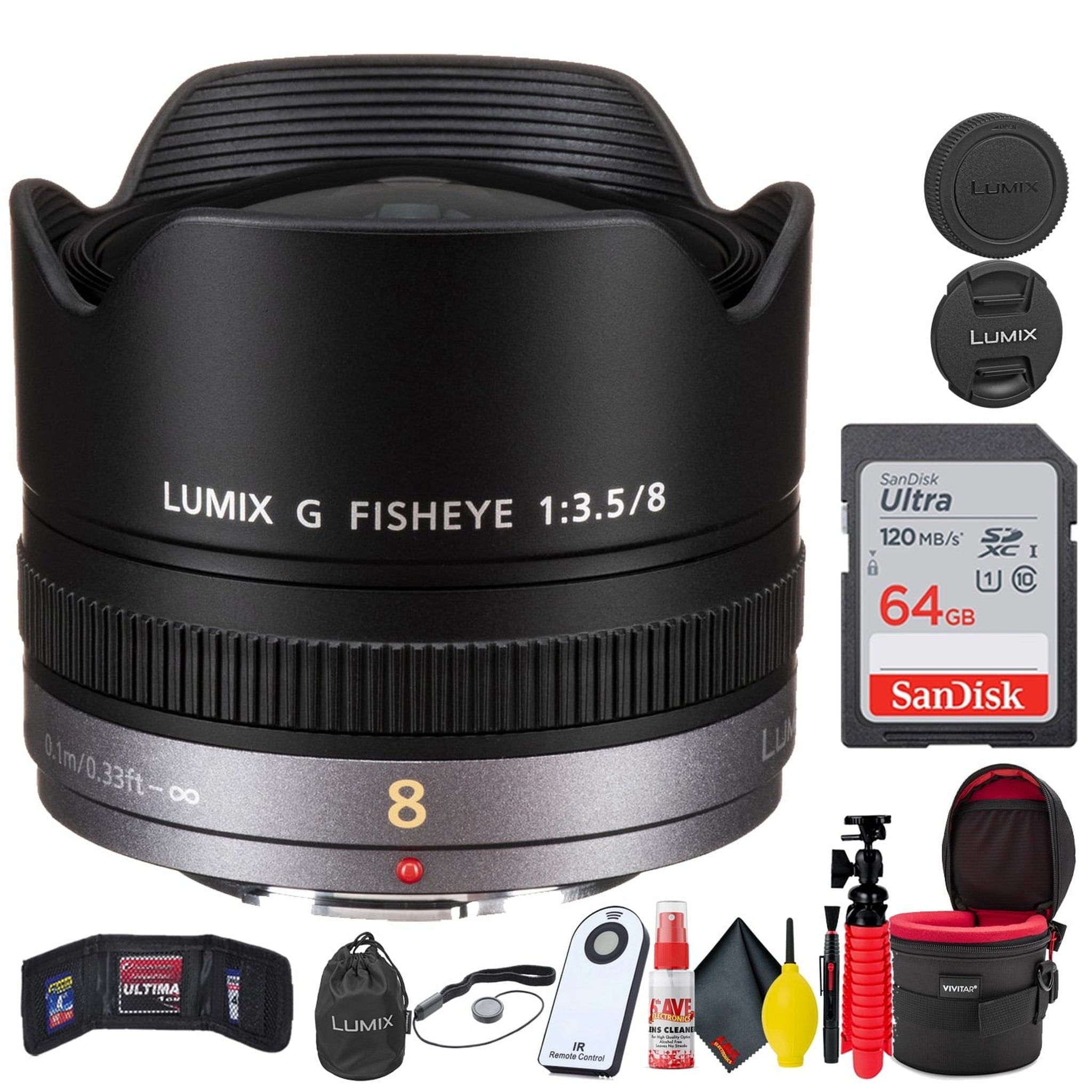 Panasonic Lumix G Fisheye 8mm f/3.5 Lens + Accessories Bundle Starter Bundle Panasonic