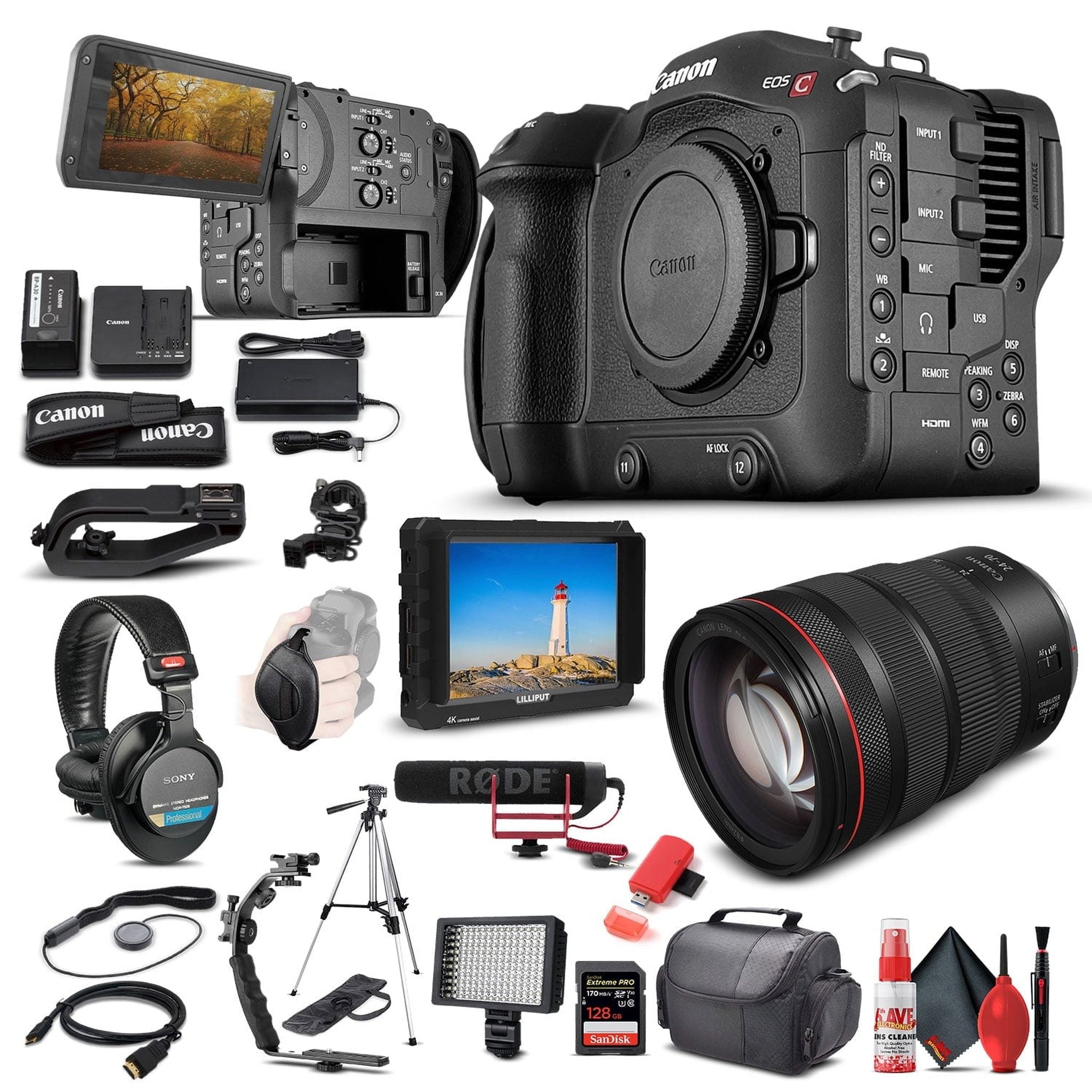 Canon EOS C70 Cinema Camera + Canon RF 24-70mm Lens Professional Starter Bundle Canon