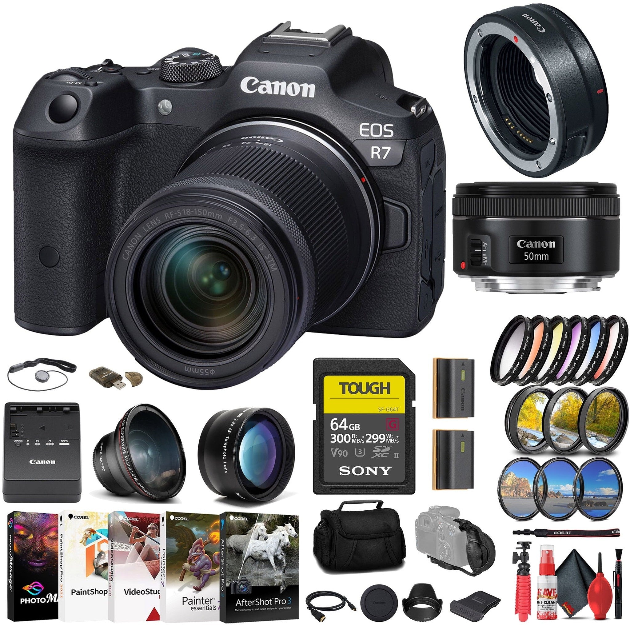 Canon EOS R7 Mirrorless Camera W/ 18-150mm Lens + Canon EF 50mm Lens + More Canon