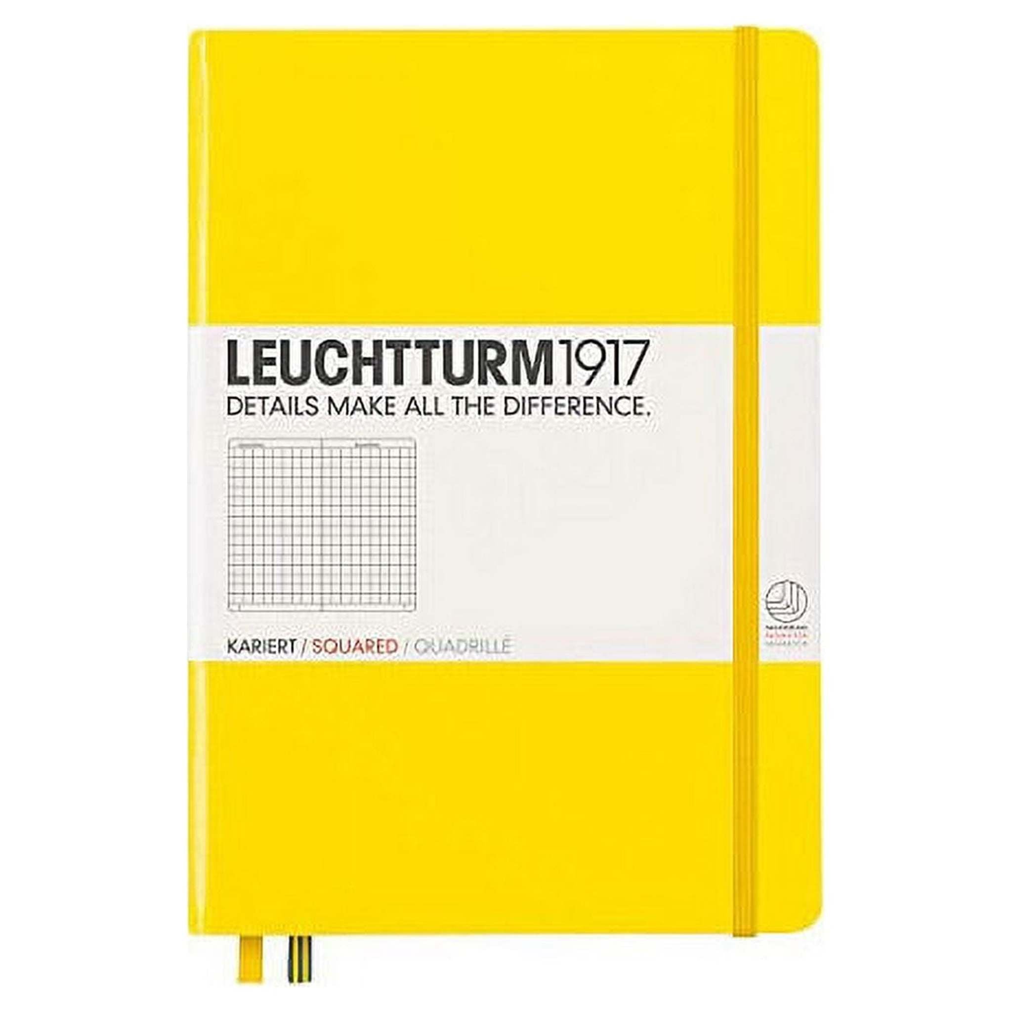 LEUCHTTURM1917 - Medium A5 Squared Hardcover Notebook Lemon - 251 Numbered Pages Leuchtturm