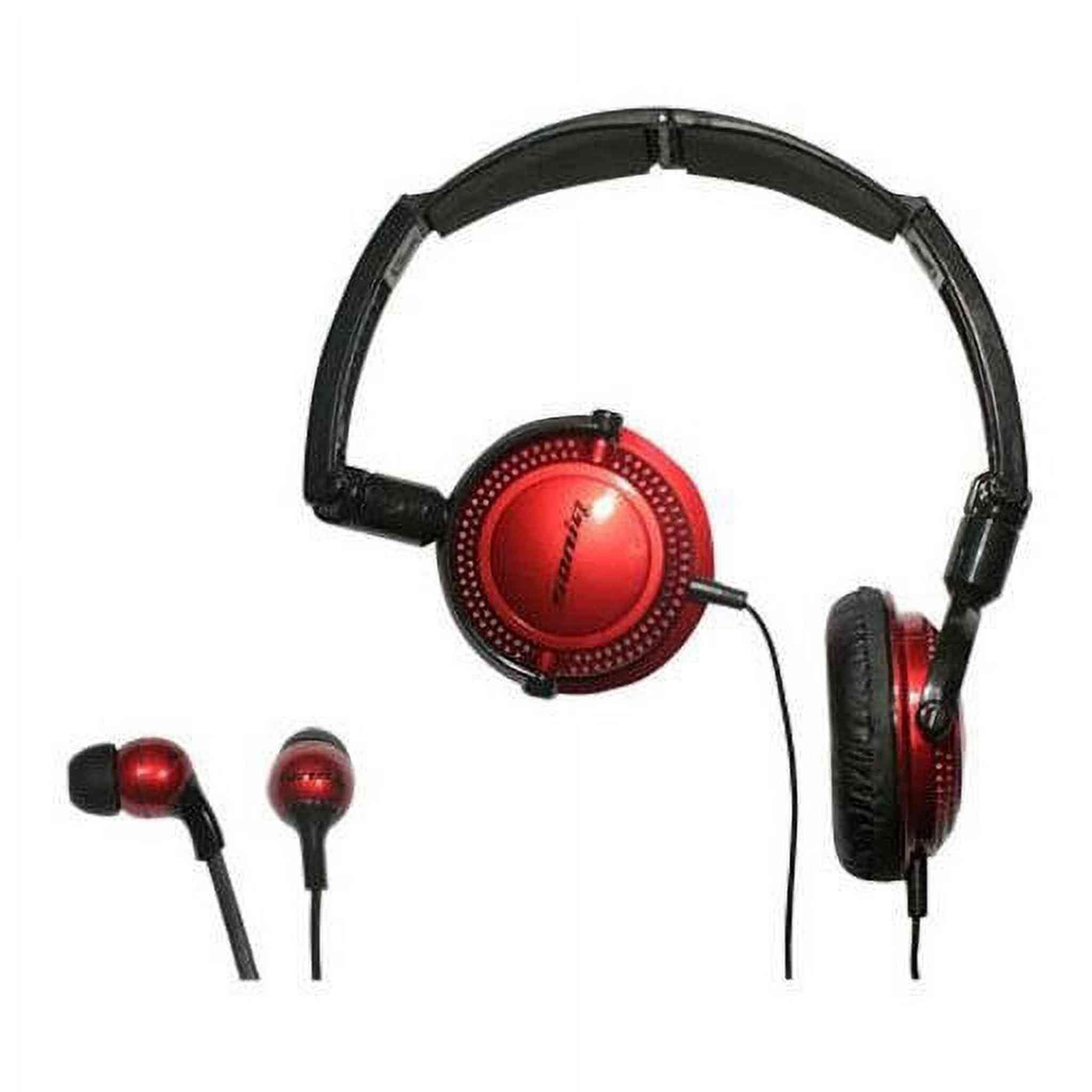 Soniq KABOOM! Headphone/Earphone Combo Pack, 18 Hz to 22 kHz Frequency Response, Red Soniq